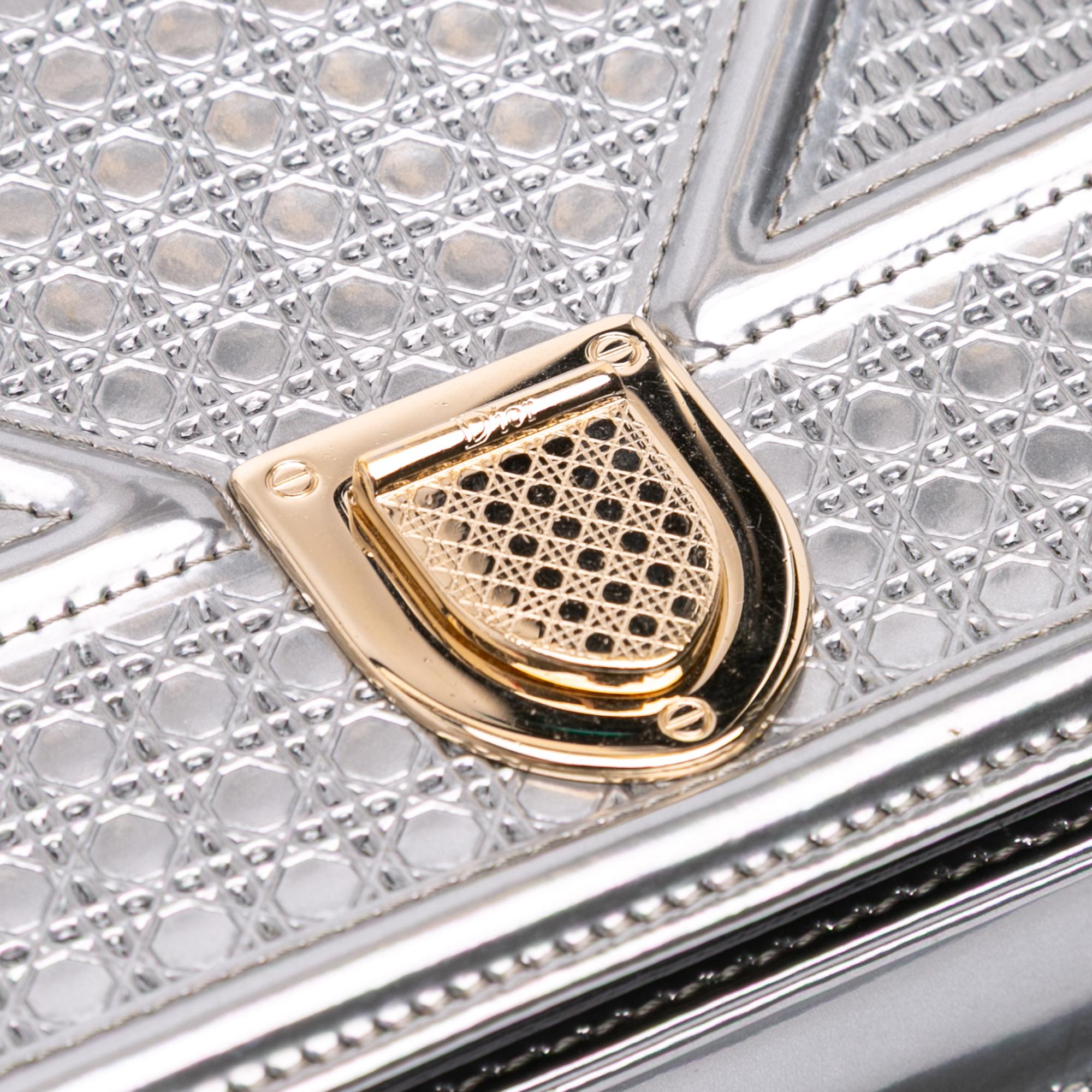 Dior Metallic Patent Microcannage Diorama Wallet on Chain