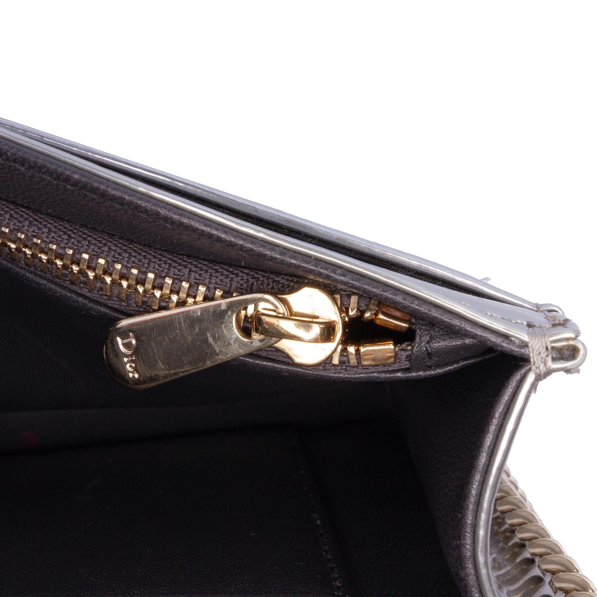 Dior Metallic Patent Microcannage Diorama Wallet on Chain