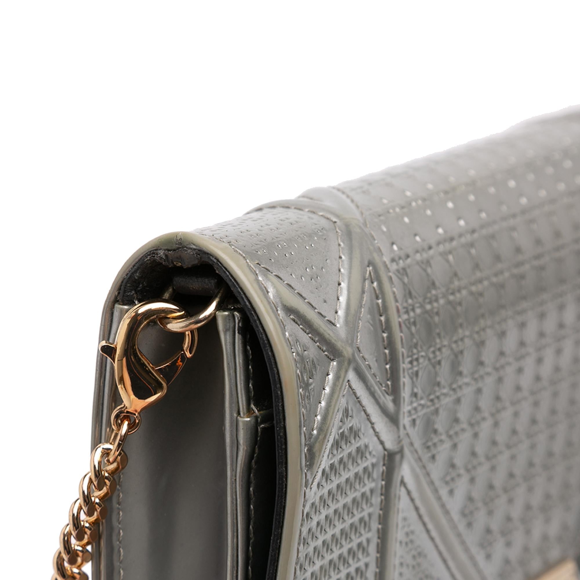 Dior Metallic Patent Microcannage Diorama Wallet on Chain