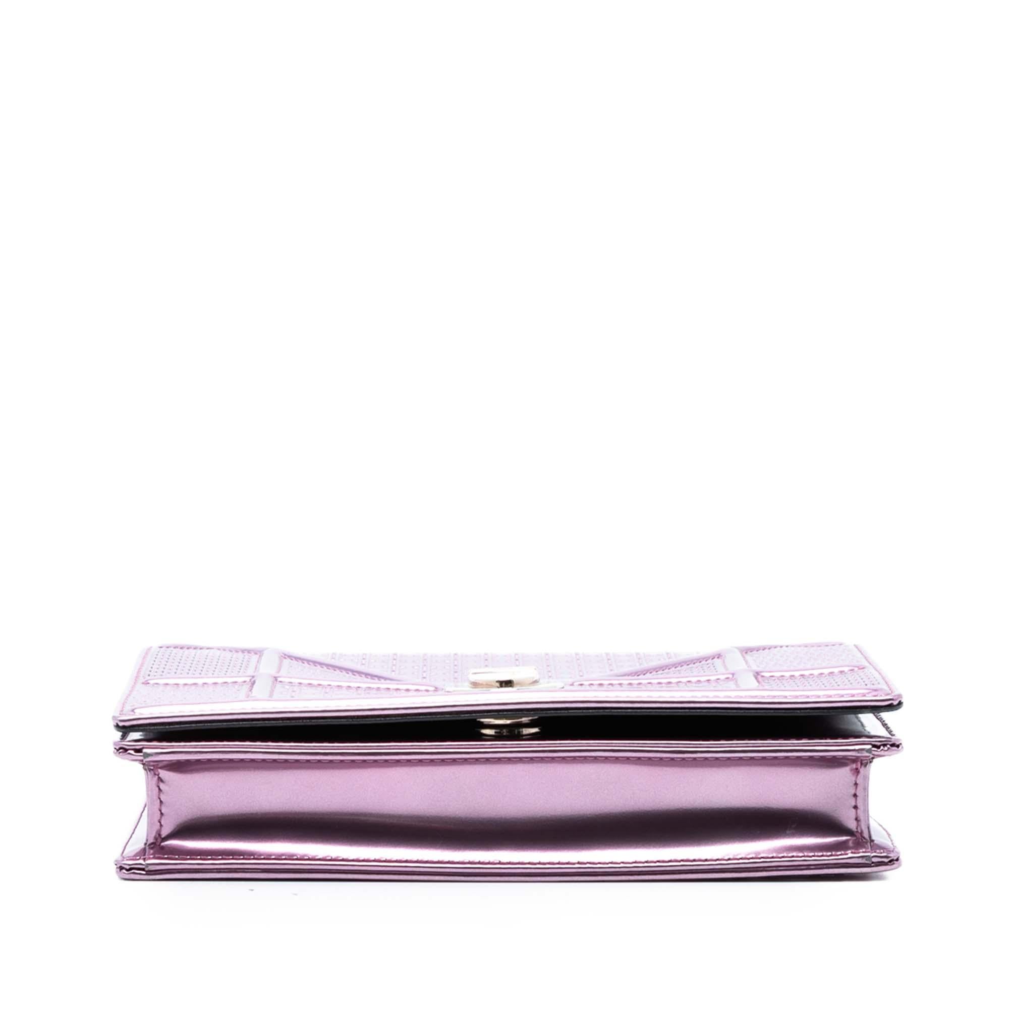 Dior Metallic Patent Microcannage Diorama Wallet on Chain
