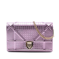Dior Metallic Patent Microcannage Diorama Wallet on Chain