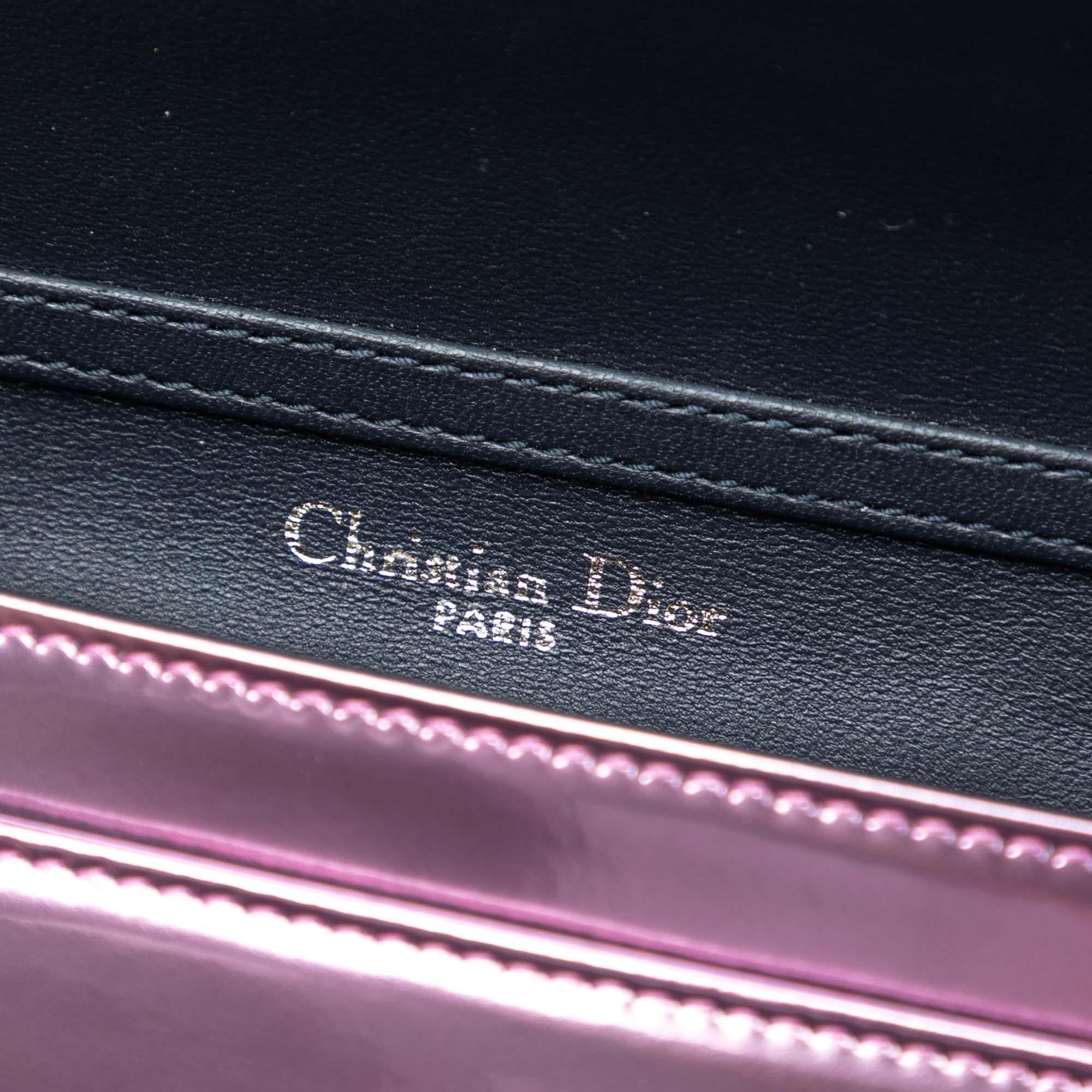 Dior Metallic Patent Microcannage Diorama Wallet on Chain
