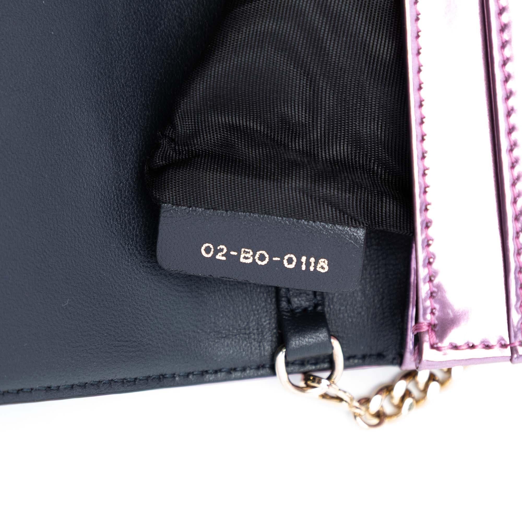 Dior Metallic Patent Microcannage Diorama Wallet on Chain
