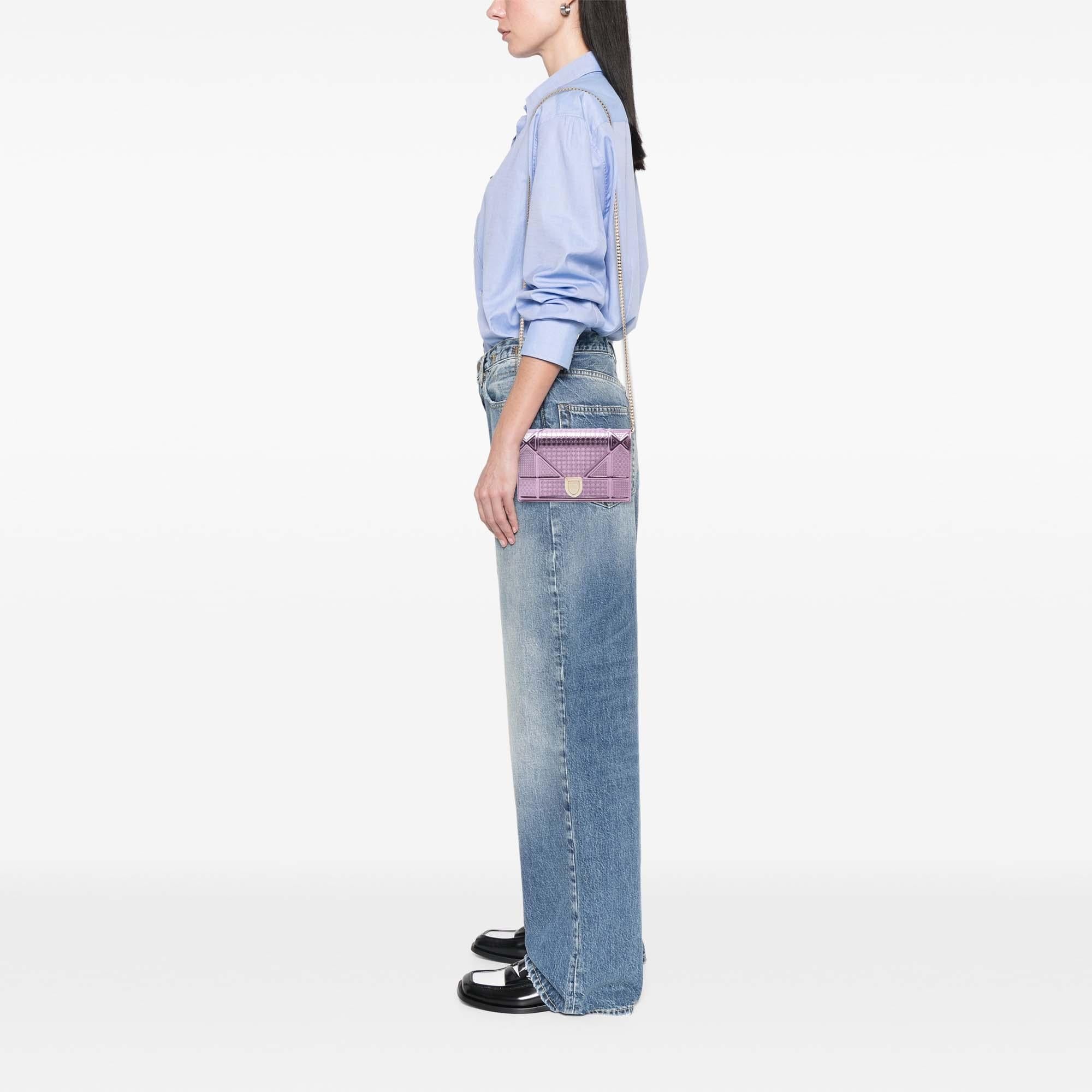 Dior Metallic Patent Microcannage Diorama Wallet on Chain