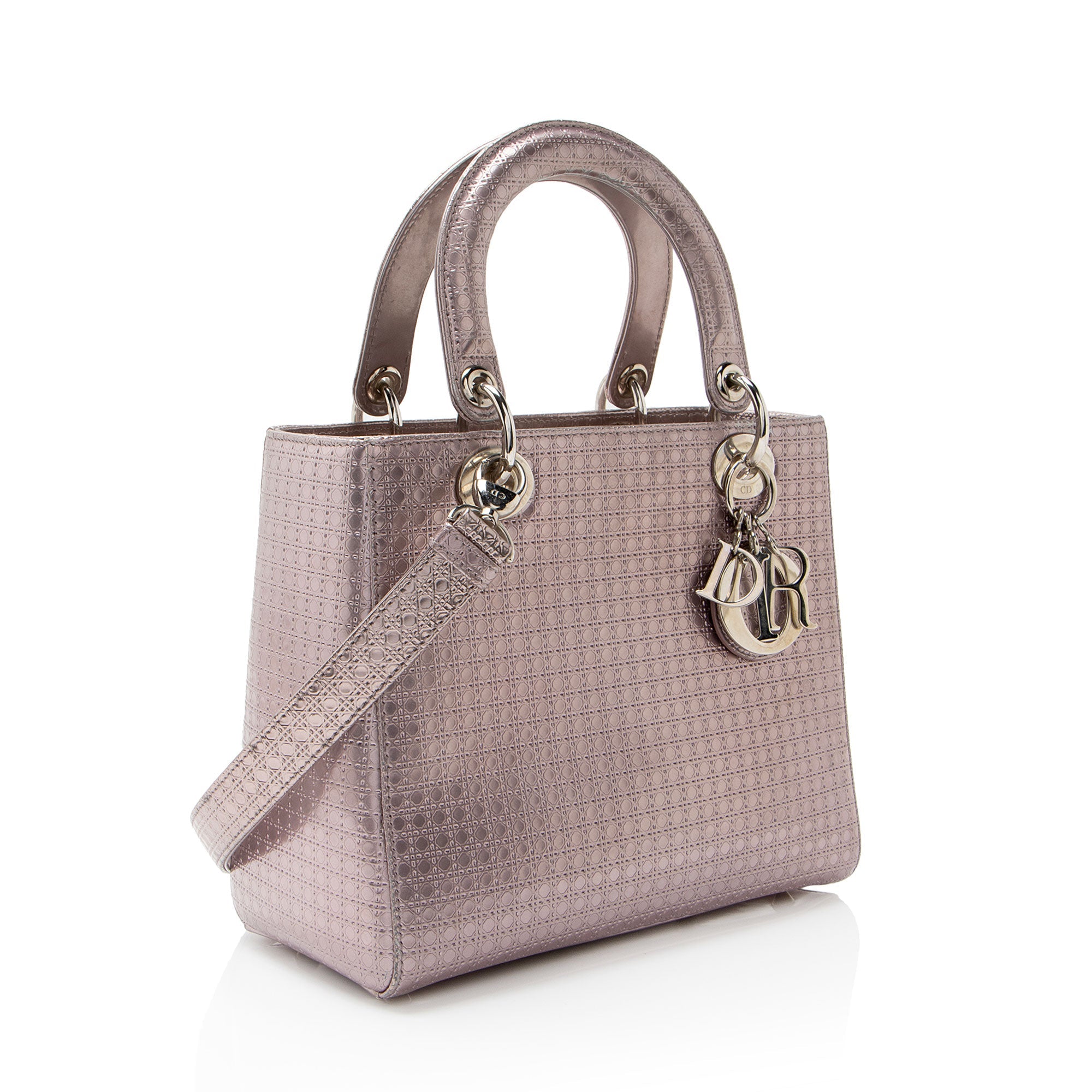 Dior Micro Cannage Metallic Calfskin Lady Dior Medium Tote