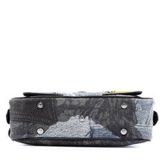 Dior Mini Canvas Denim Print Speedway Double Saddle Bowler Bag