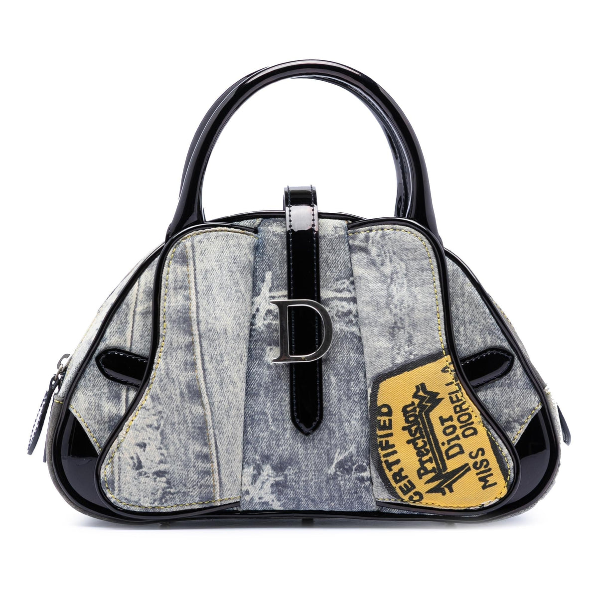Dior Mini Canvas Denim Print Speedway Double Saddle Bowler Bag