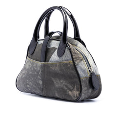 Dior Mini Canvas Denim Print Speedway Double Saddle Bowler Bag