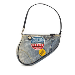 Dior Mini Canvas Printed Denim Speedway Saddle Pochette