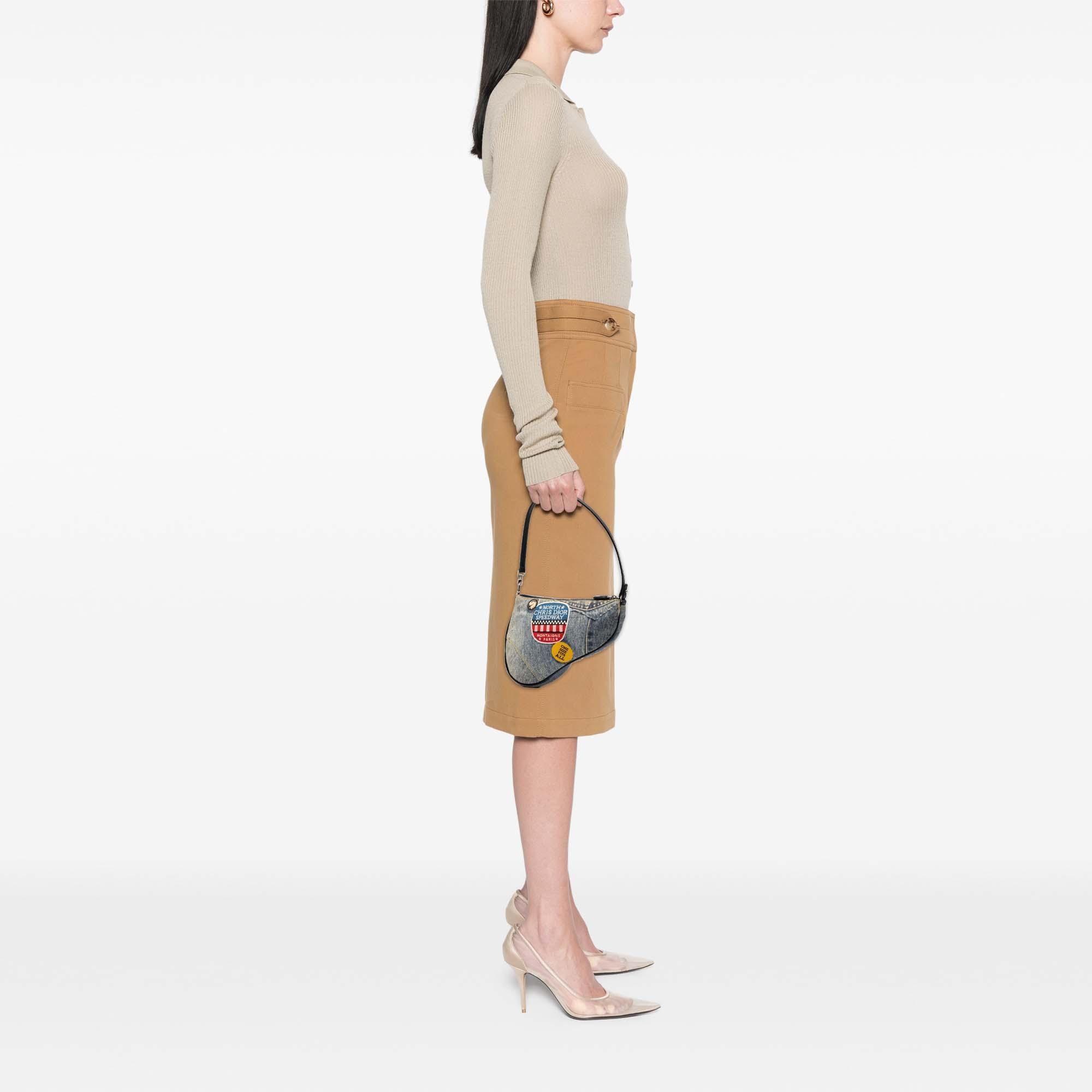 Dior Mini Canvas Printed Denim Speedway Saddle Pochette