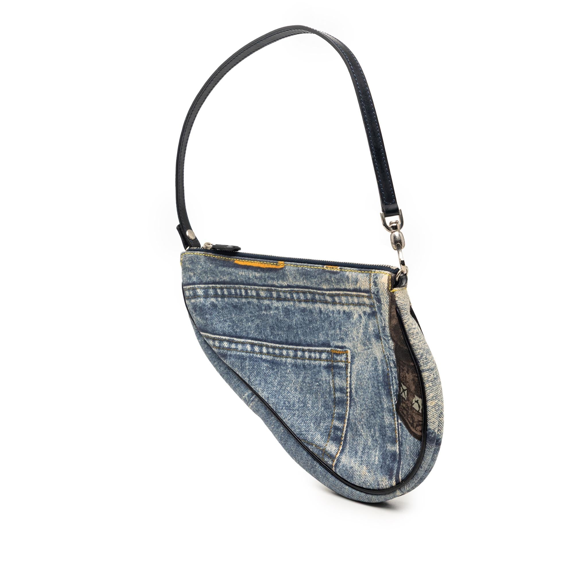 Dior Mini Canvas Printed Denim Speedway Saddle Pochette