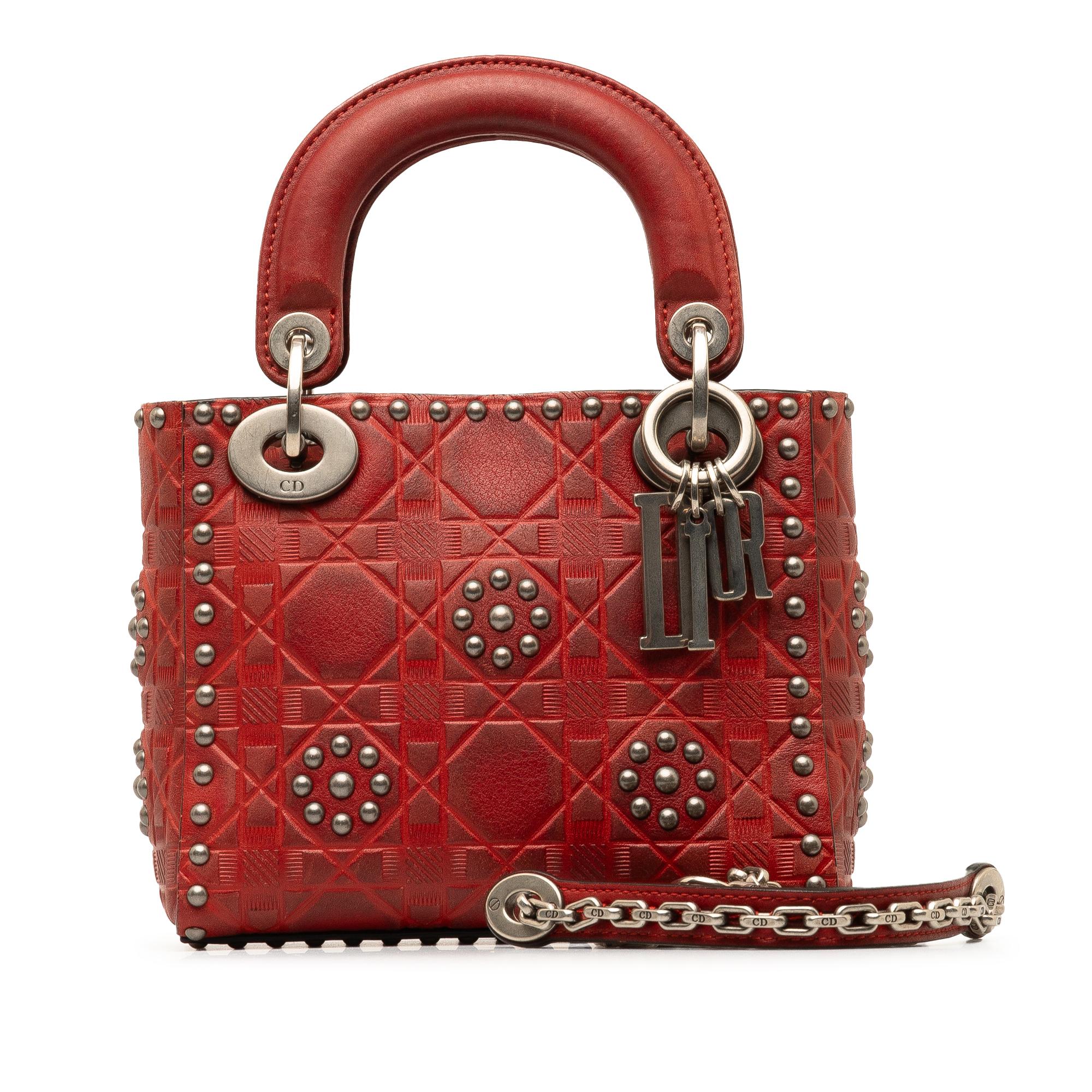 Dior Mini Embossed Calfskin Cannage Studded Flower Lady Dior
