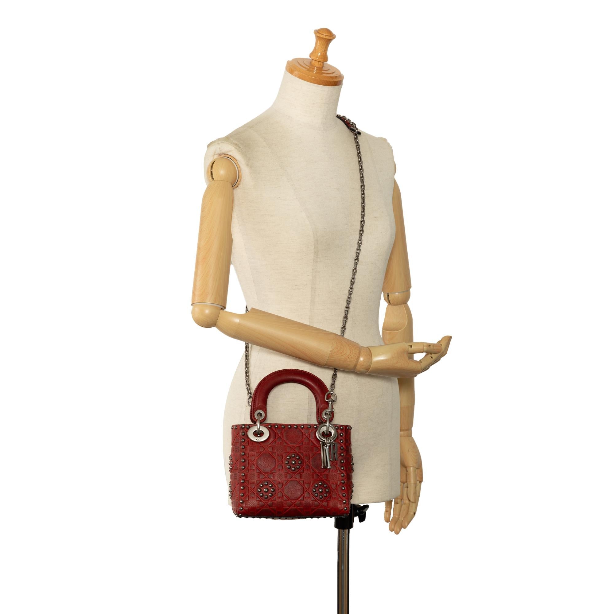 Dior Mini Embossed Calfskin Cannage Studded Flower Lady Dior
