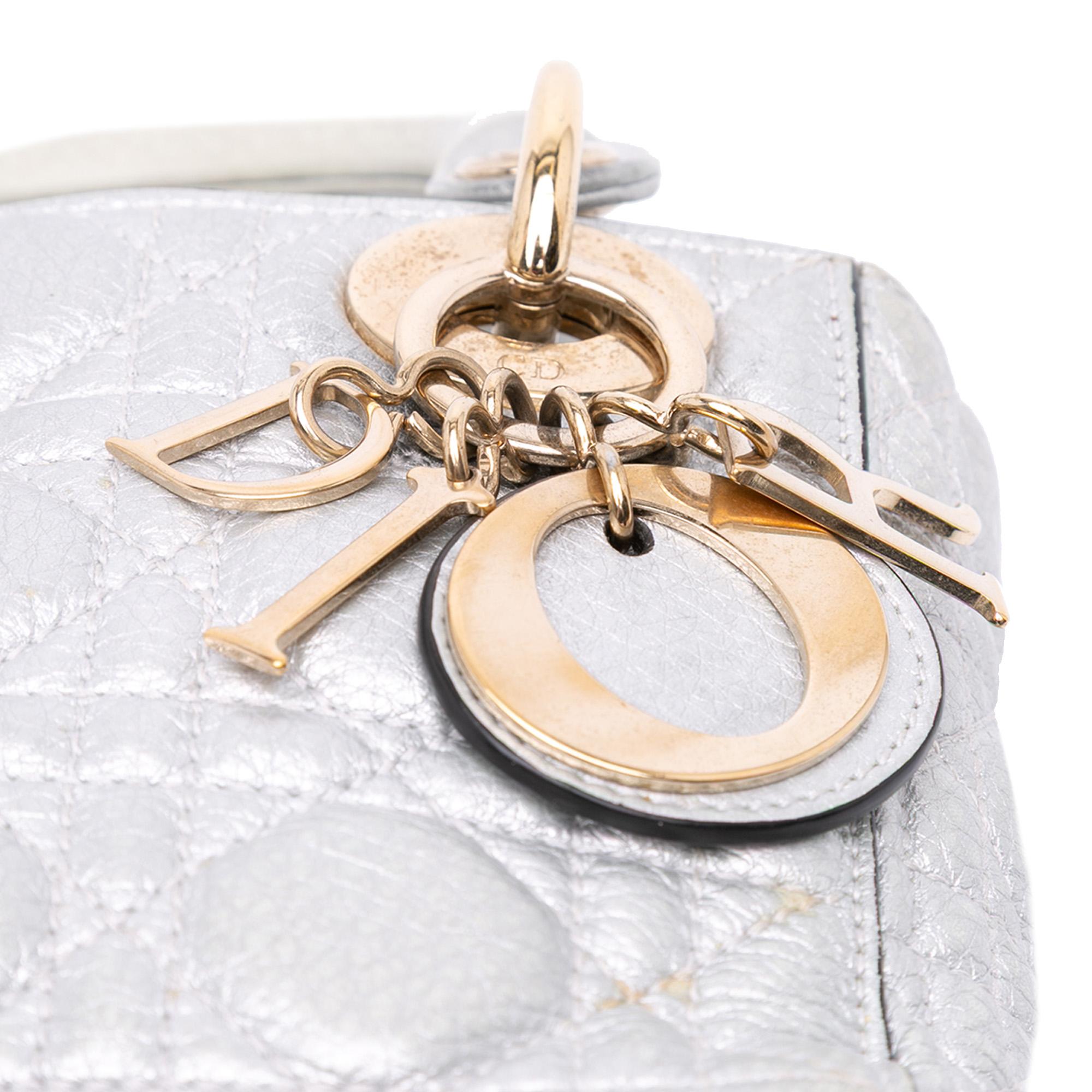 Dior Mini Metallic Grained Calfskin Cannage Lady Dior