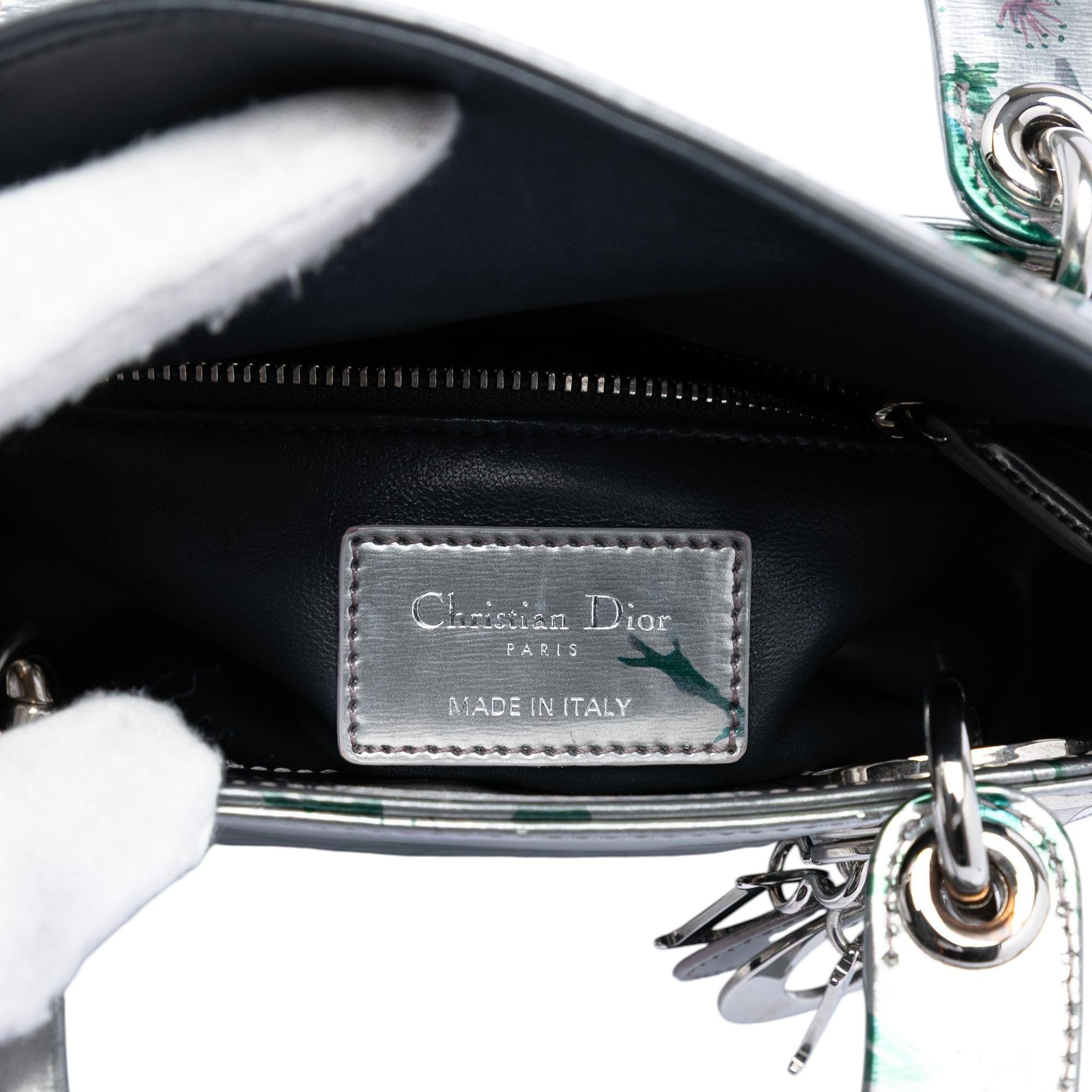 Dior Mini Metallic Lambskin Floral Printed Lady Dior
