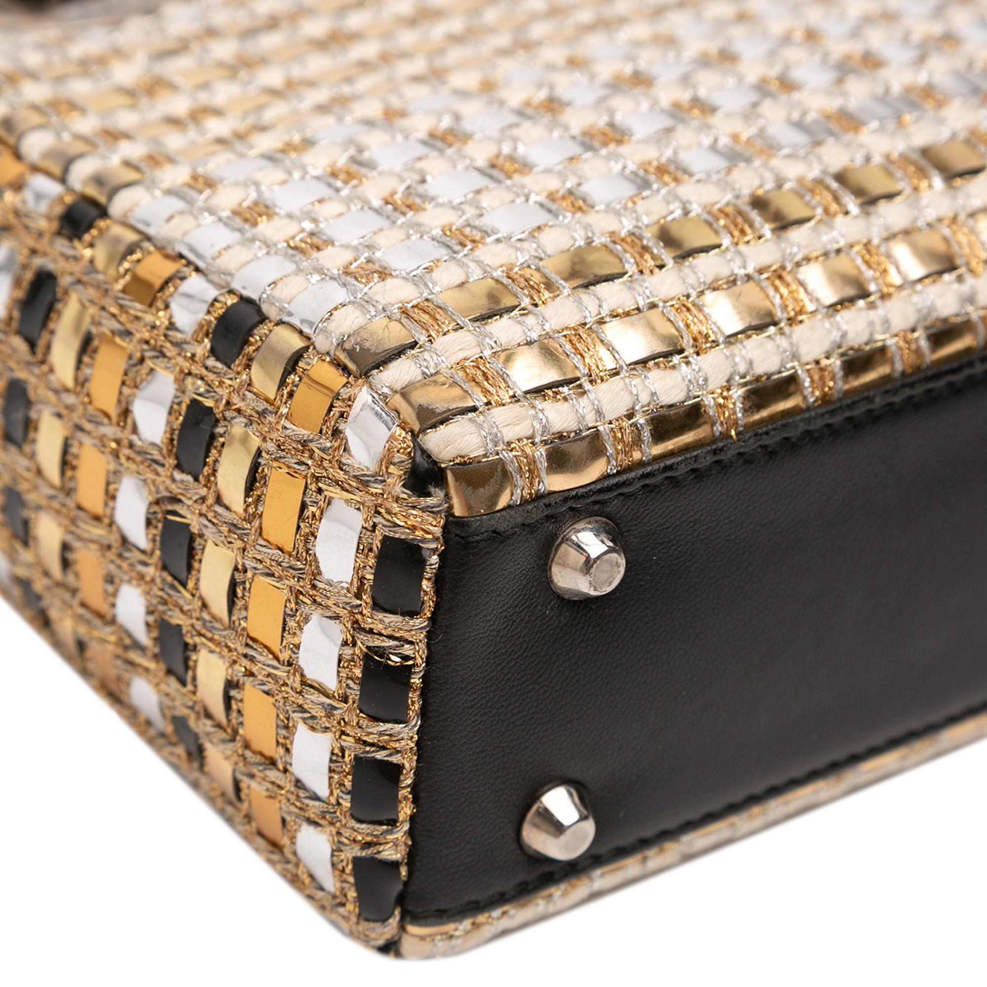 Dior Mini Metallic Leather Woven Tweed Lady Dior