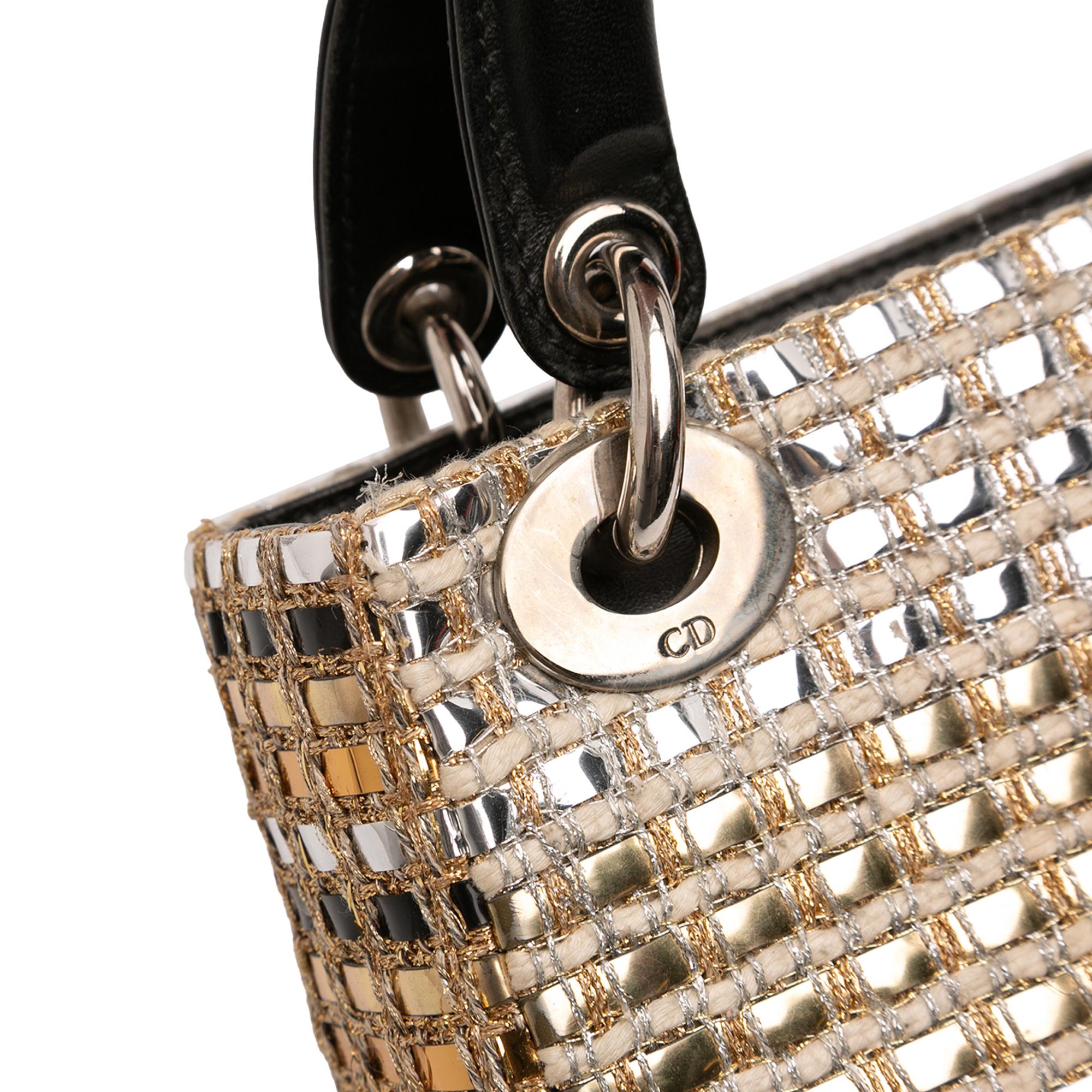 Dior Mini Metallic Leather Woven Tweed Lady Dior