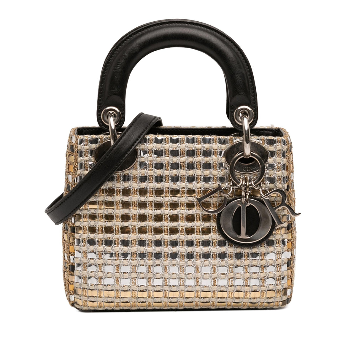 Dior Mini Metallic Leather Woven Tweed Lady Dior