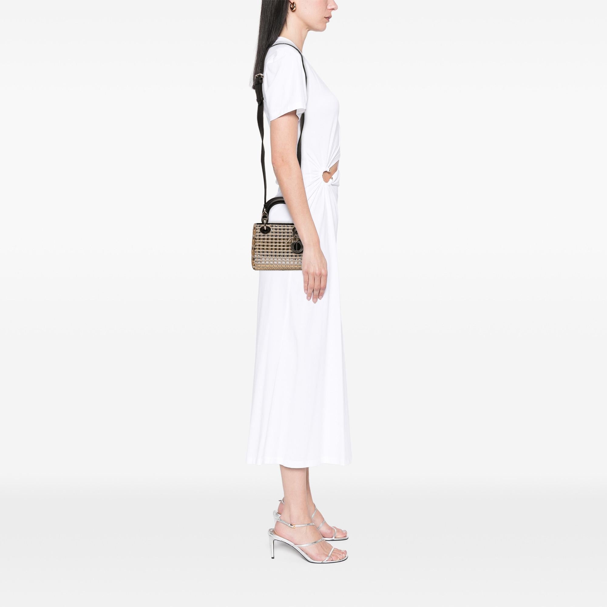 Dior Mini Metallic Leather Woven Tweed Lady Dior