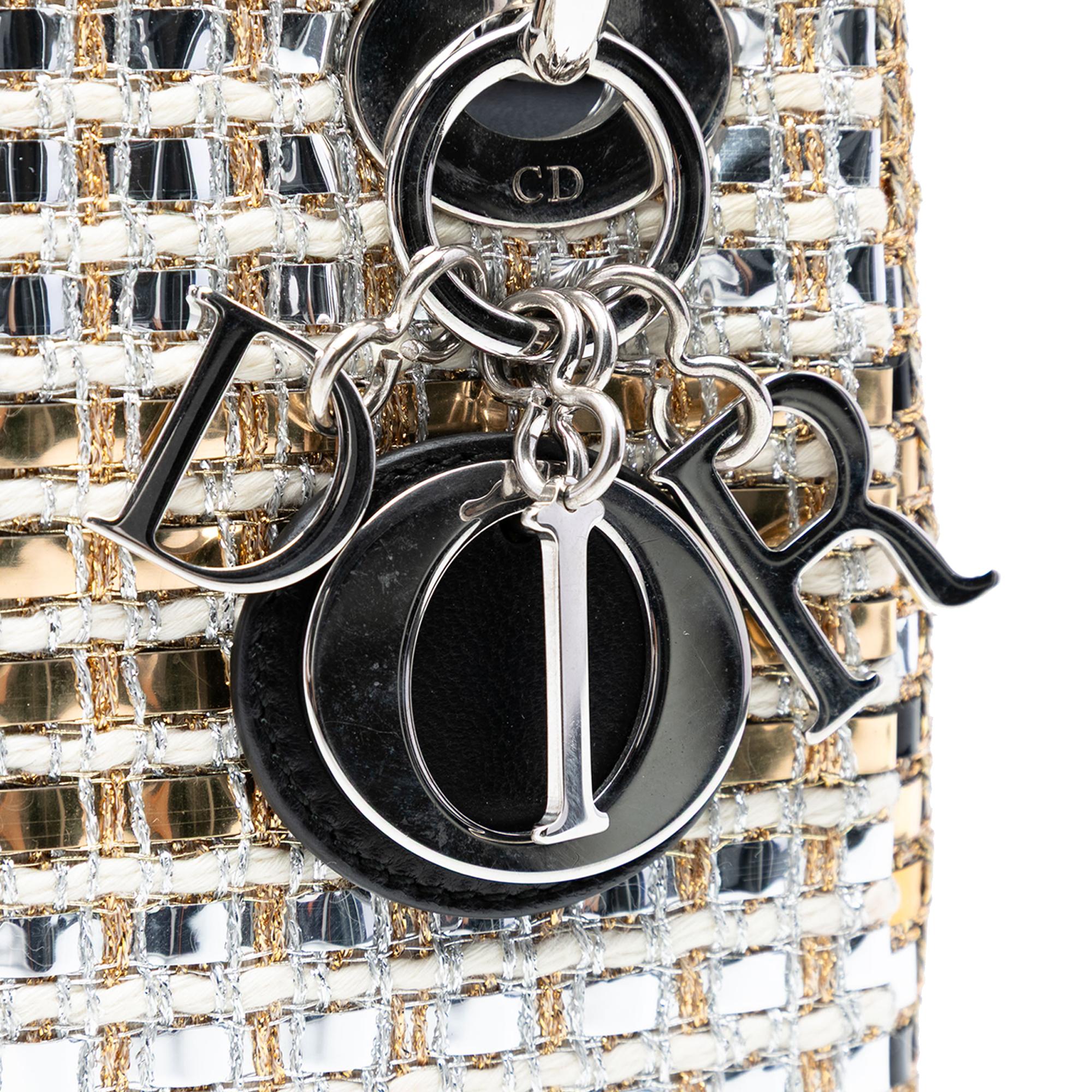 Dior Mini Metallic Leather Woven Tweed Lady Dior