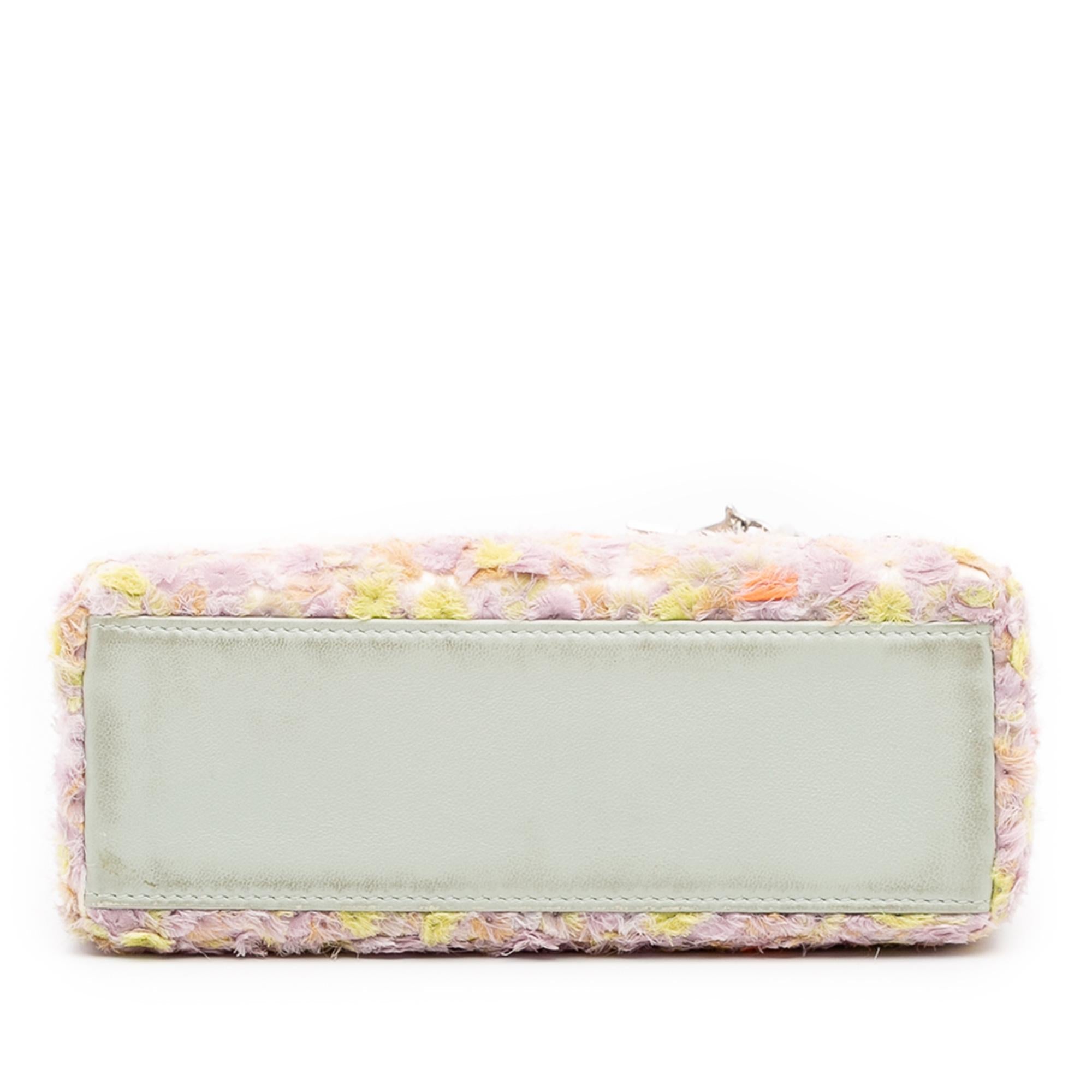Dior Mini Ruffled Floral Fabric Embellished Lambskin Lady Dior