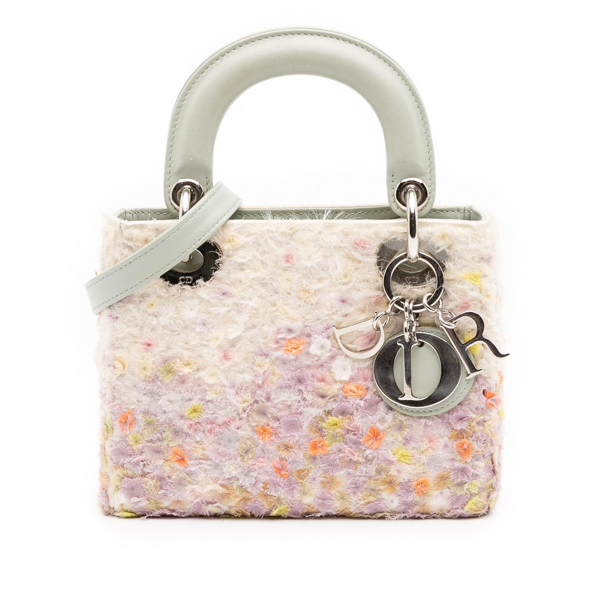 Dior Mini Ruffled Floral Fabric Embellished Lambskin Lady Dior