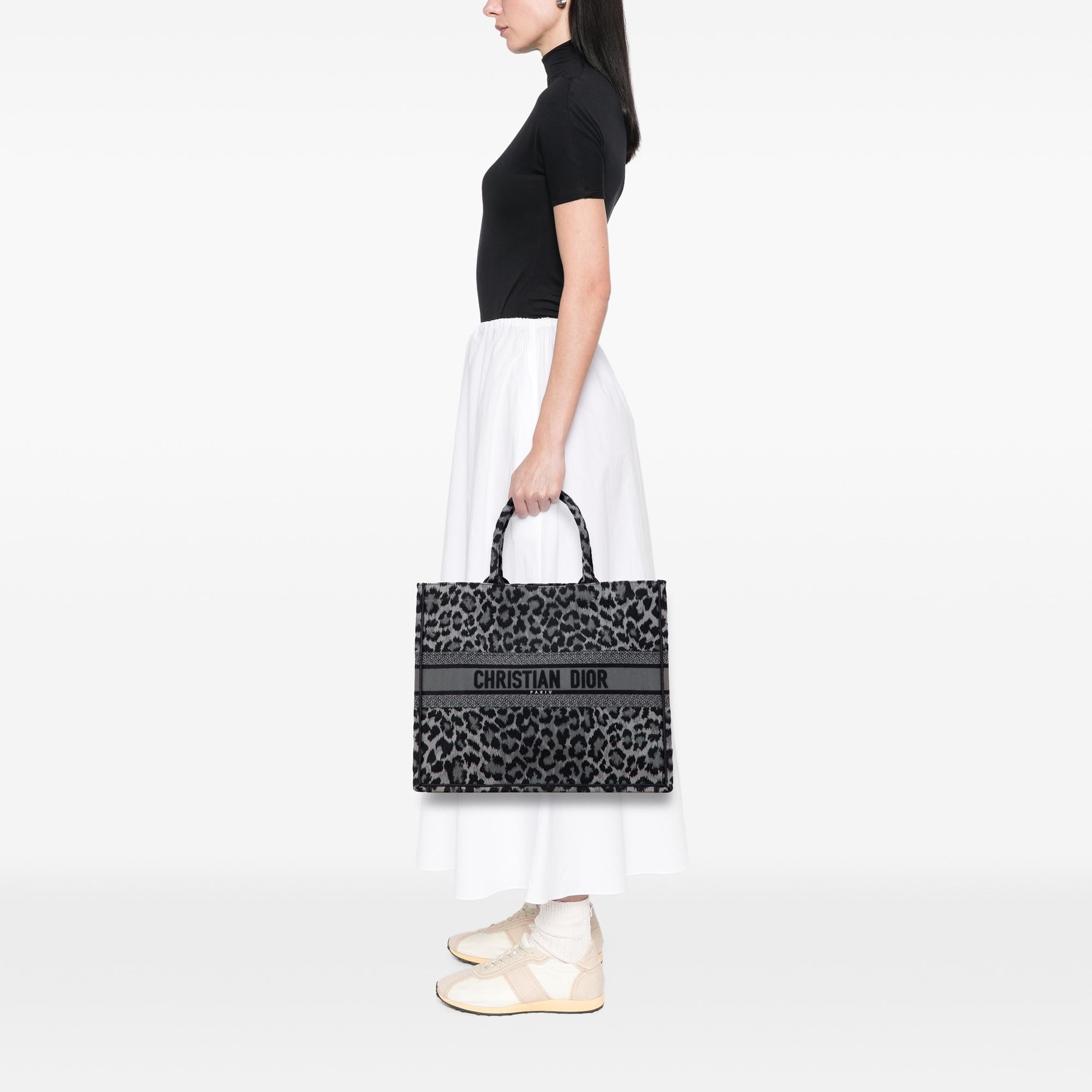 Dior Mizza Large Embroidered Canvas Leopard Book Tote