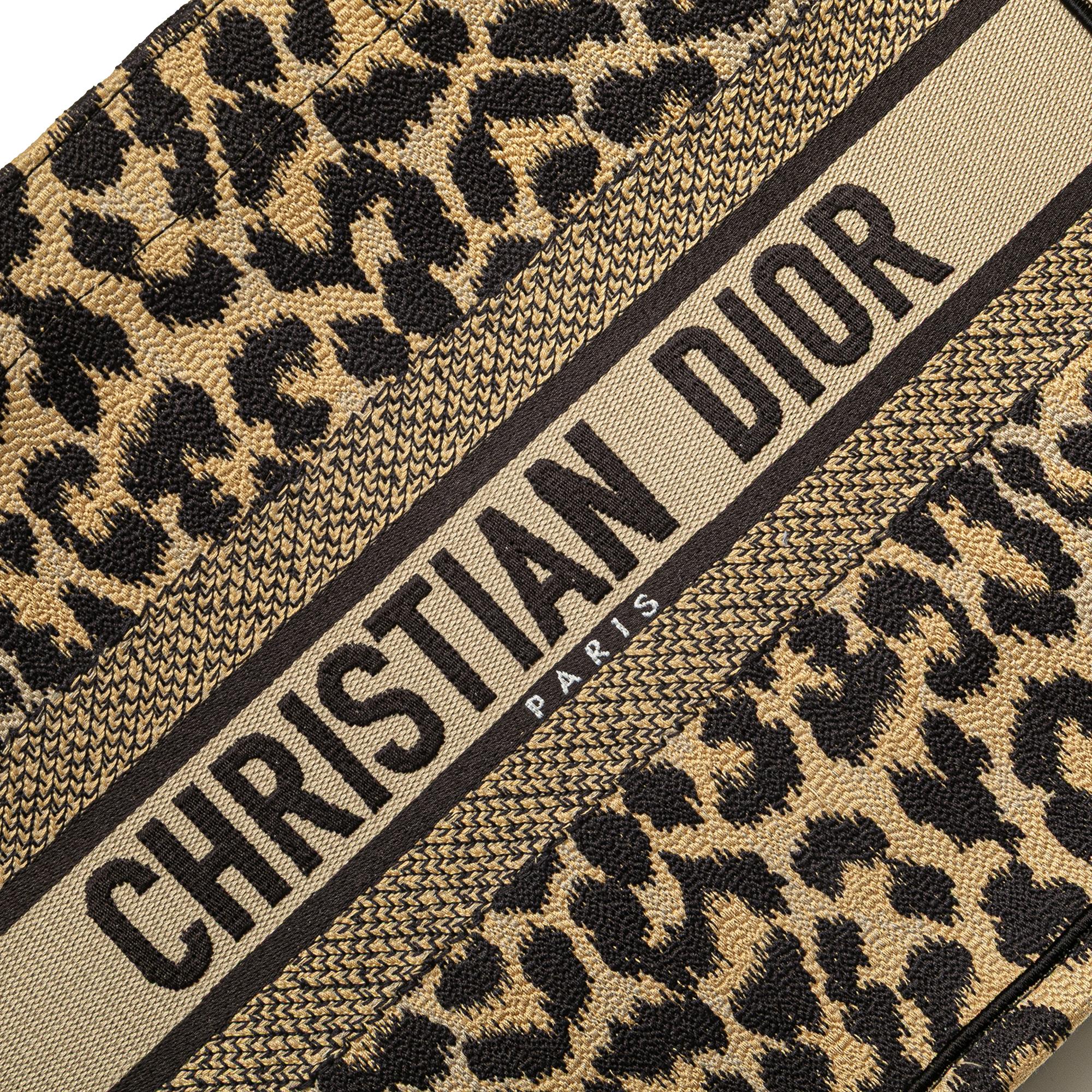 Dior Mizza Medium Embroidered Canvas Leopard Book Tote