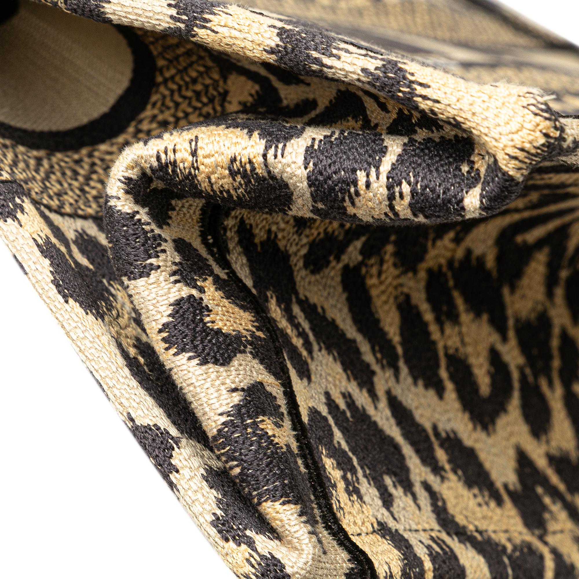 Dior Mizza Medium Embroidered Canvas Leopard Book Tote