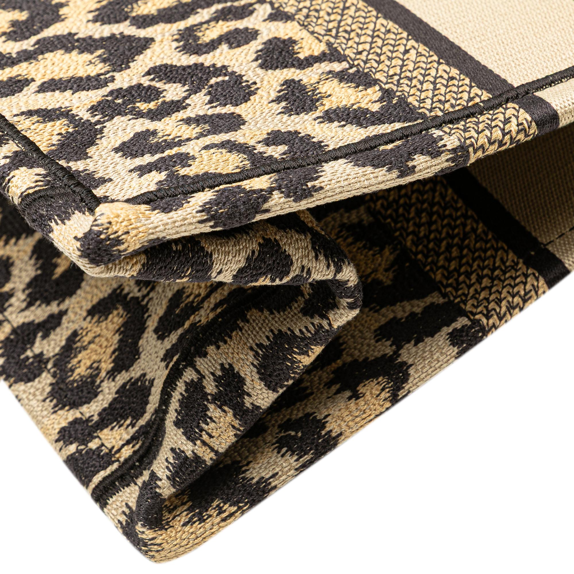 Dior Mizza Medium Embroidered Canvas Leopard Book Tote