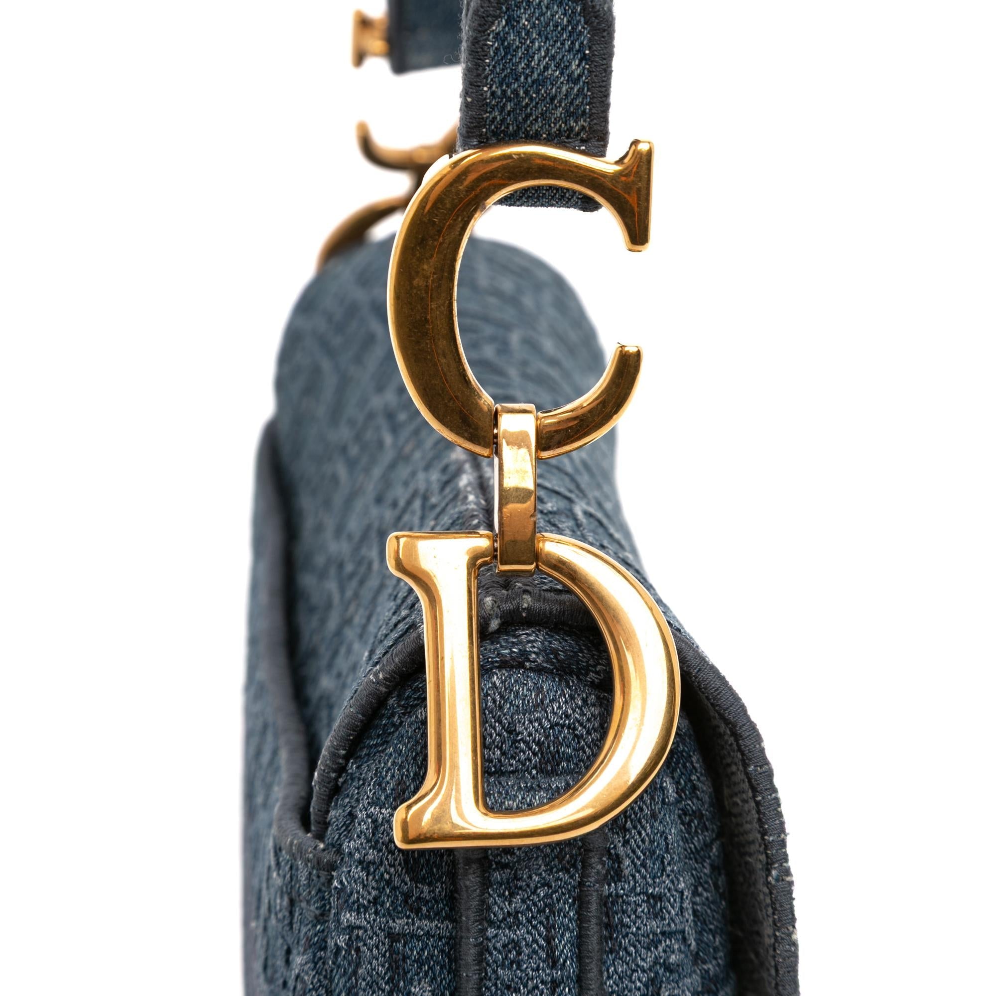 Dior Oblique Denim Embroidered Saddle Bag