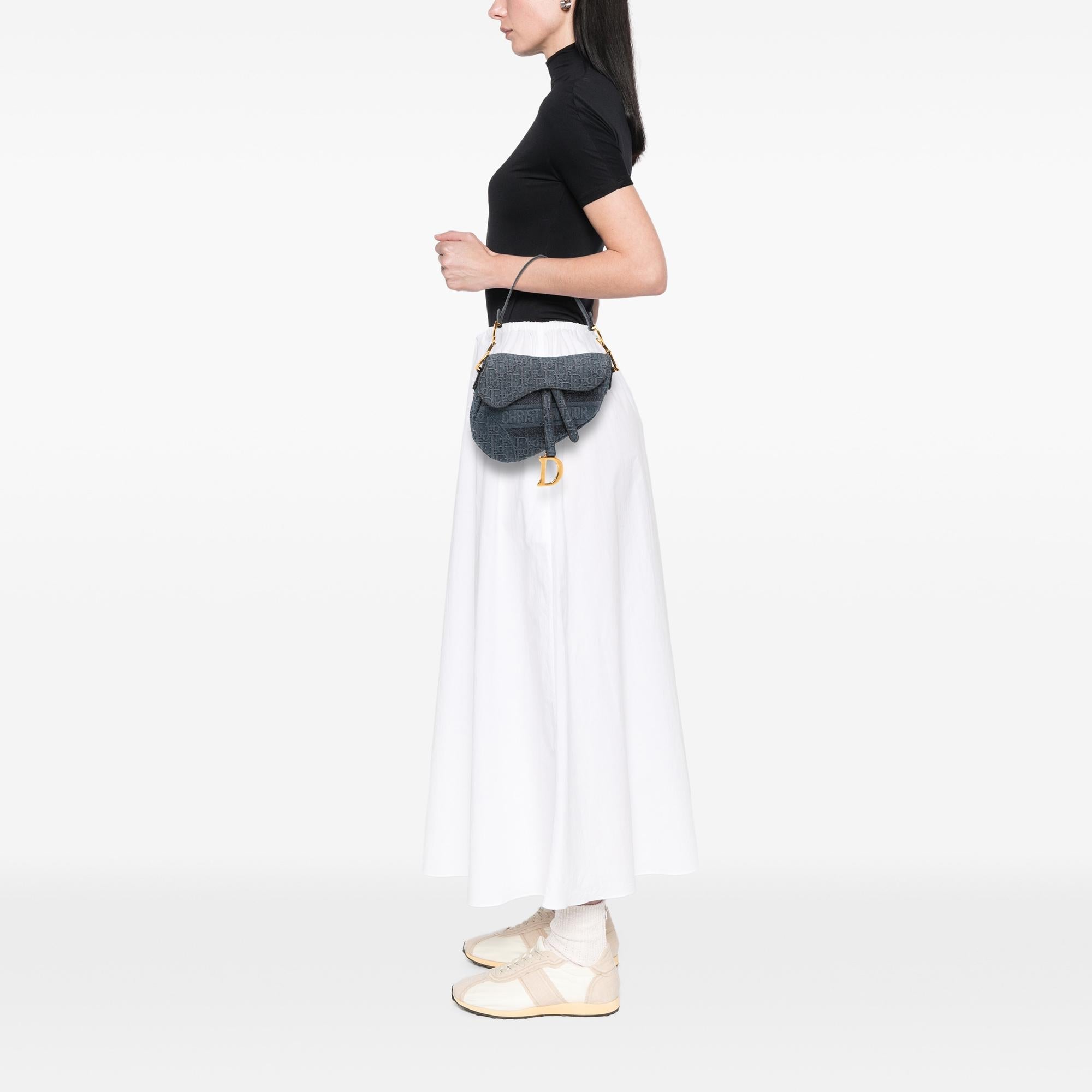 Dior Oblique Denim Embroidered Saddle Bag