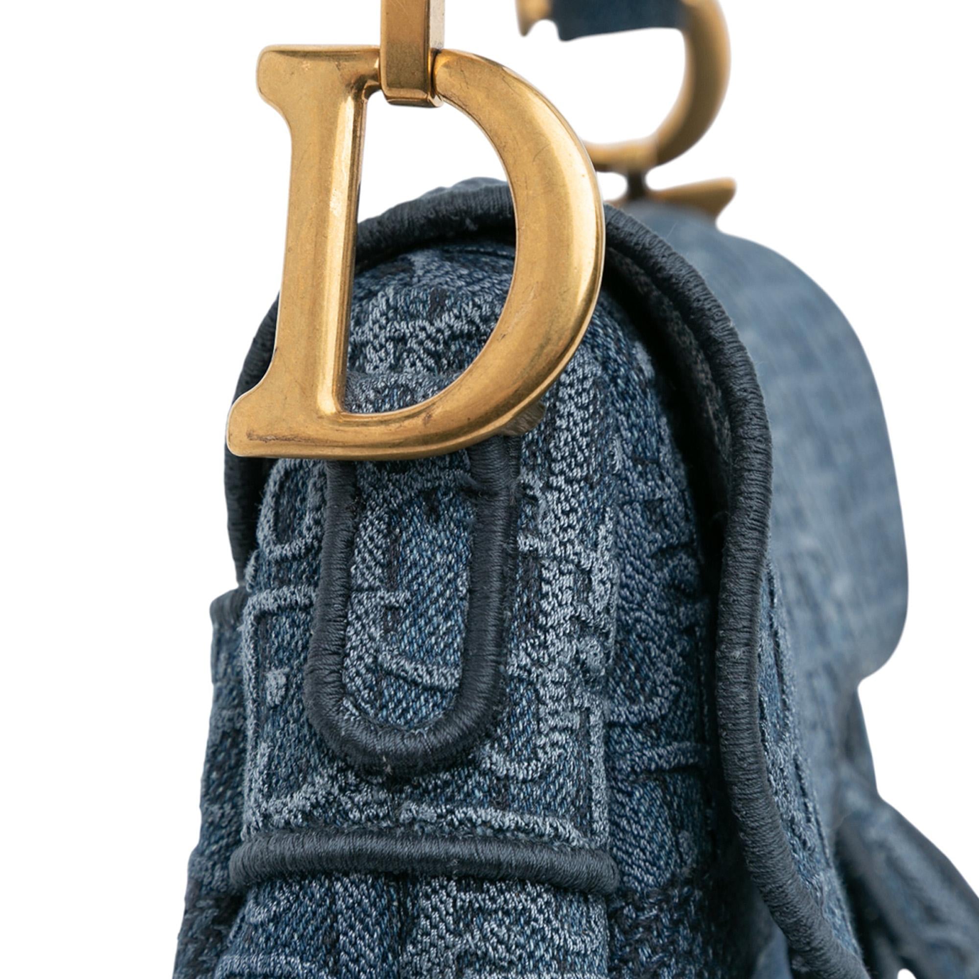 Dior Oblique Denim Embroidered Saddle Bag