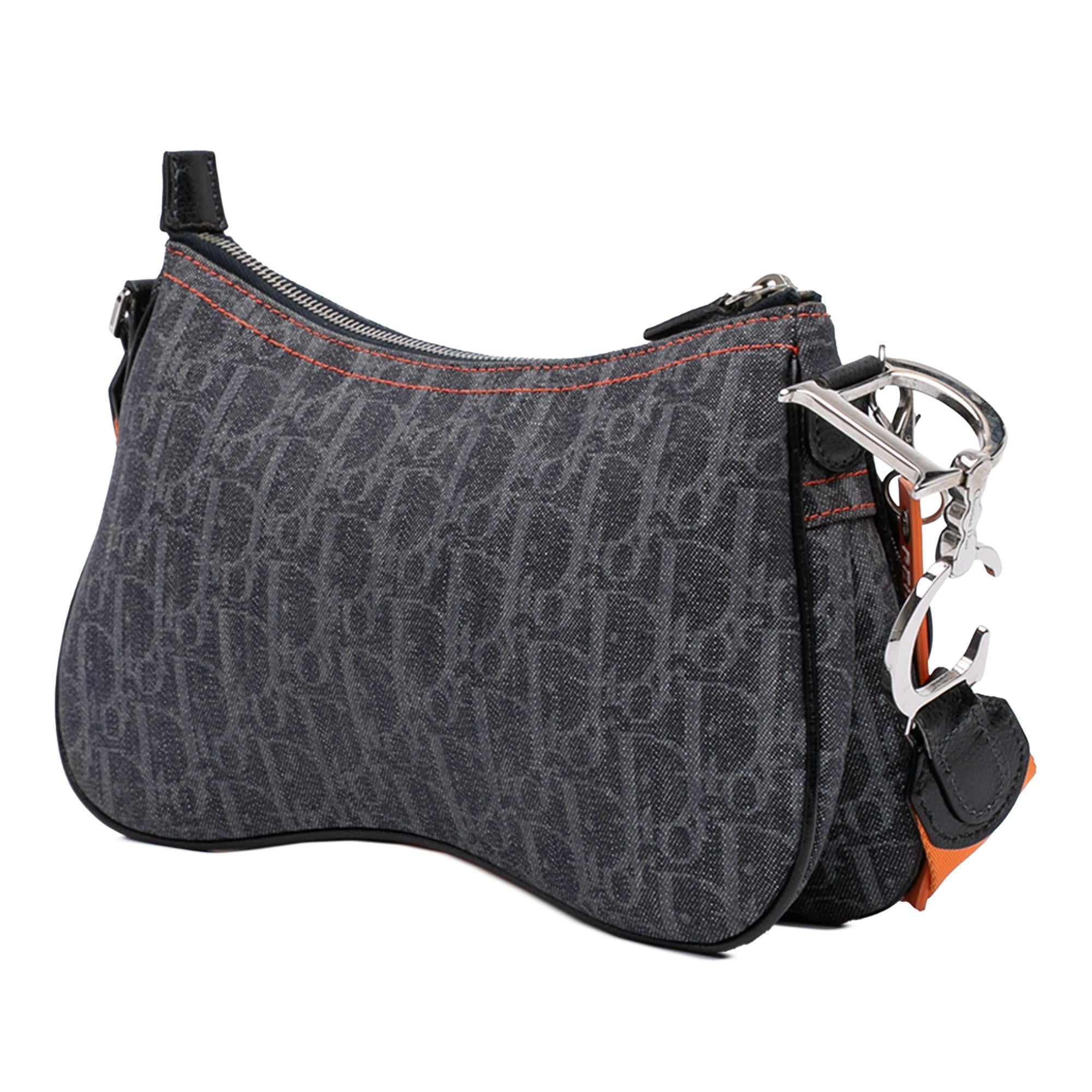 Dior Oblique Denim Flight Double Saddle Crossbody