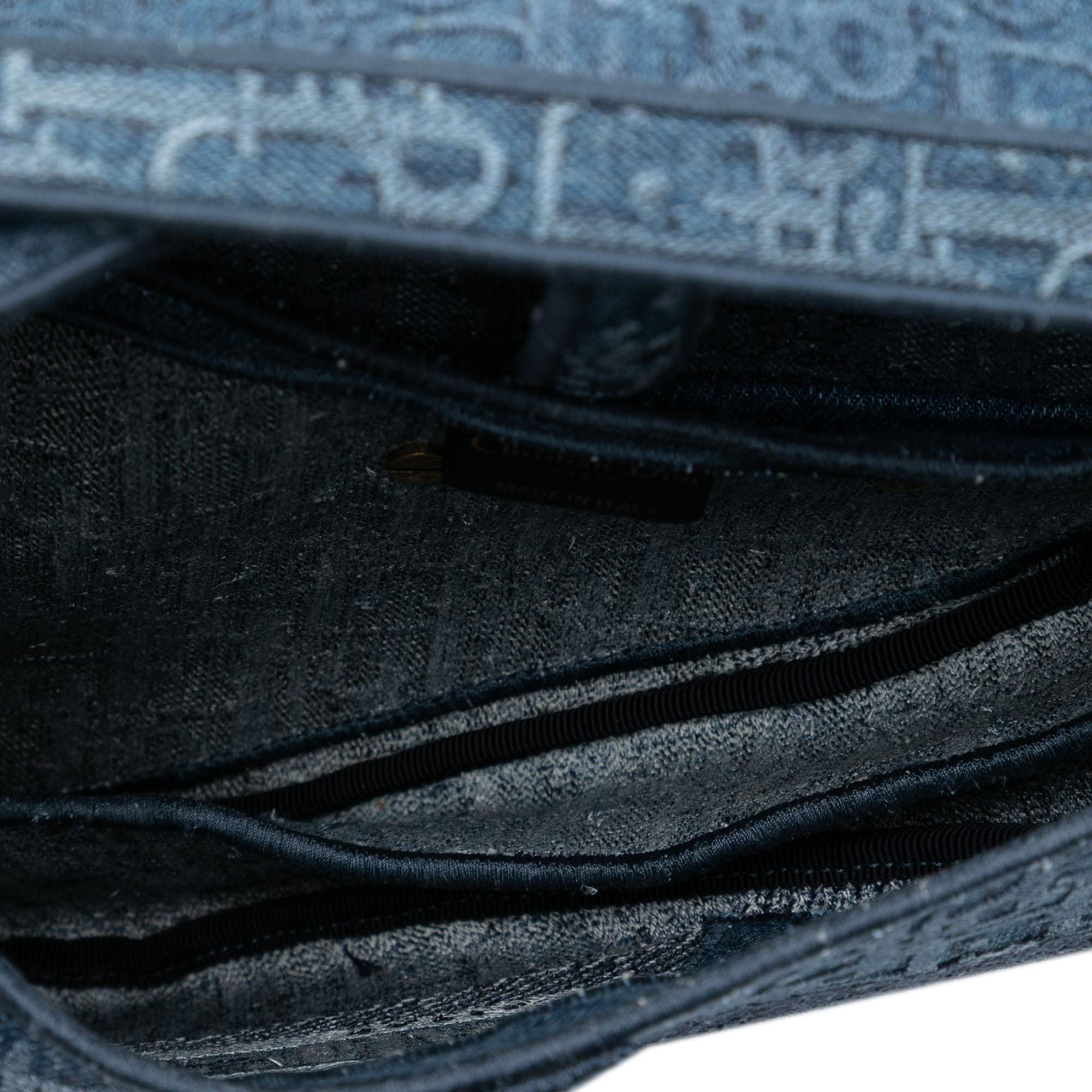 Dior Oblique Embroidered Denim Saddle Bag