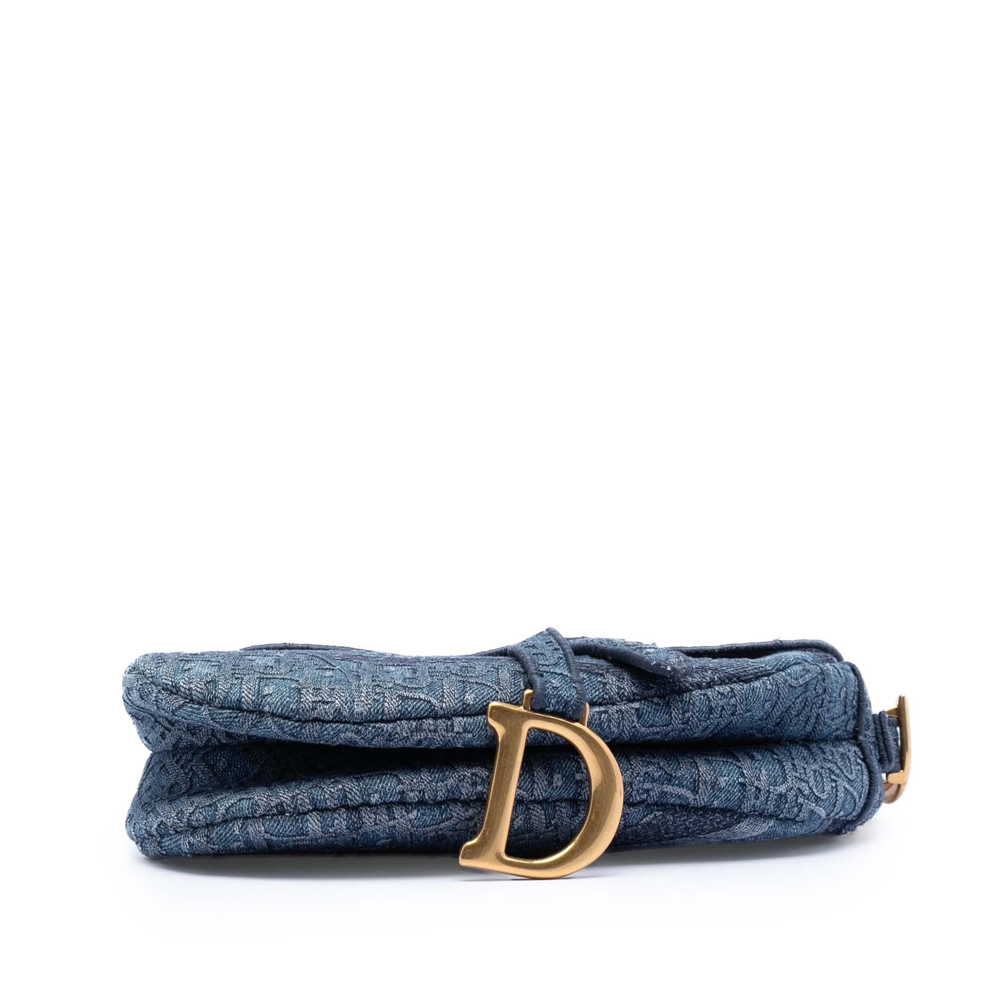 Dior Oblique Embroidered Denim Saddle Bag