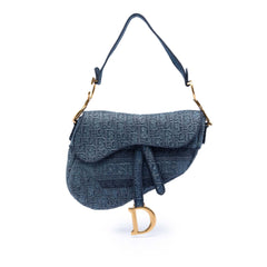 Dior Oblique Embroidered Denim Saddle Bag