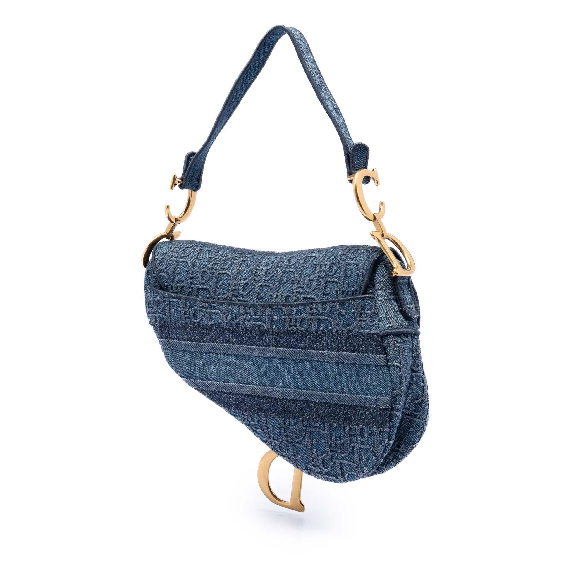 Dior Oblique Embroidered Denim Saddle Bag