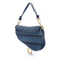 Dior Oblique Embroidered Denim Saddle Bag
