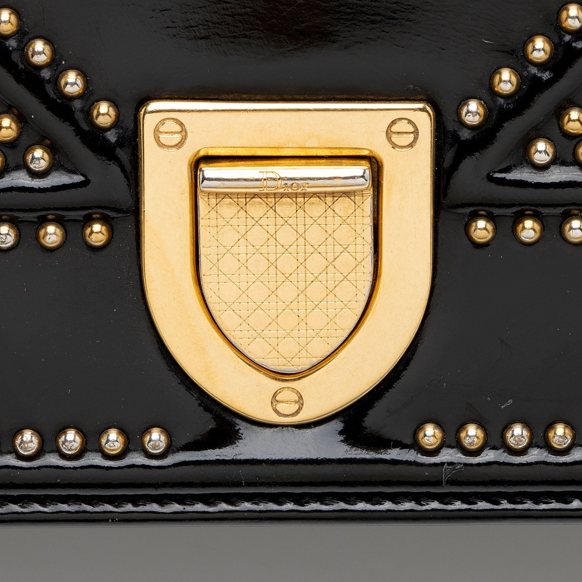 Dior Patent Leather Studded Diorama Small Shoulder Bag