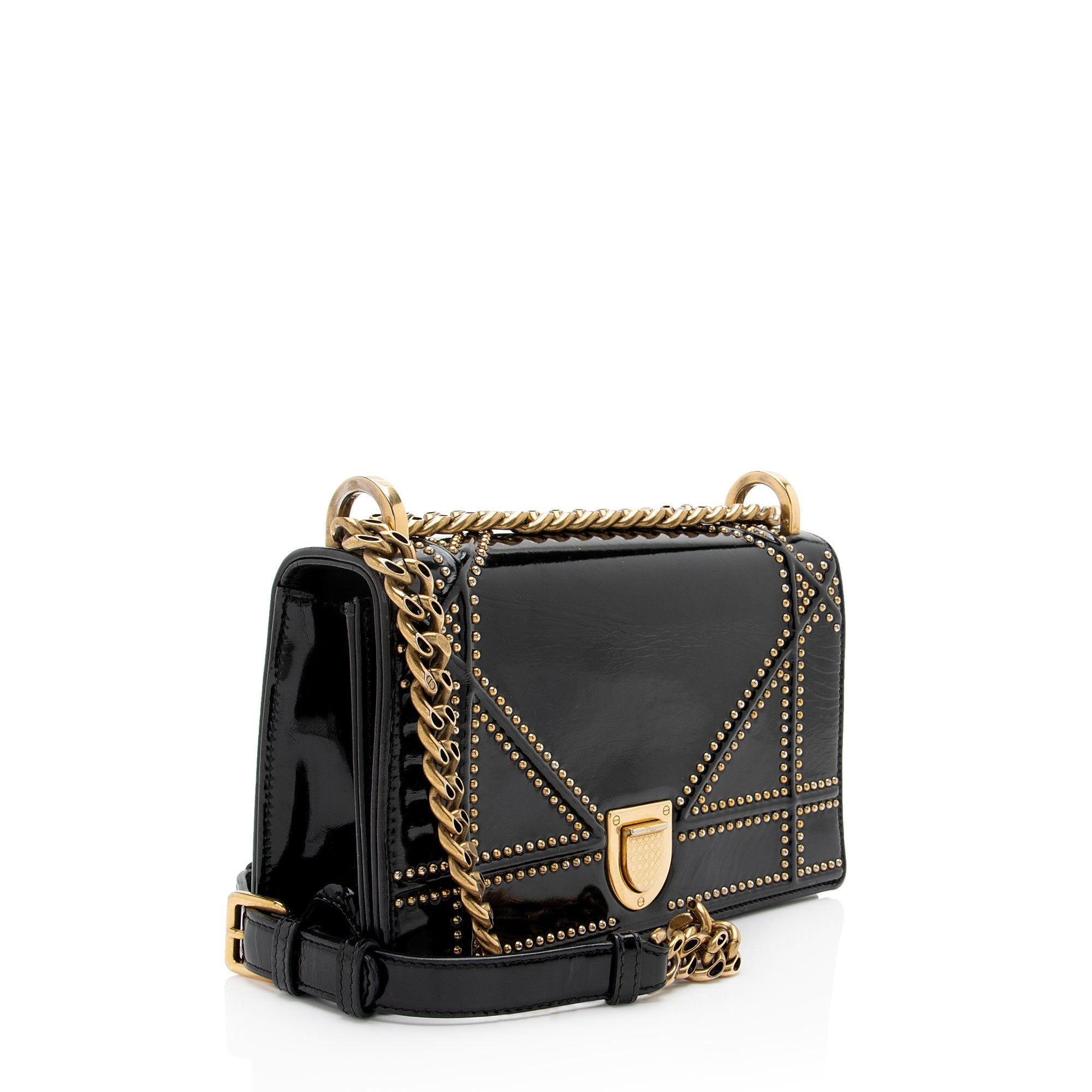 Dior Patent Leather Studded Diorama Small Shoulder Bag