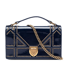 Dior Patent Studded Diorama Top Handle Wallet on Chain