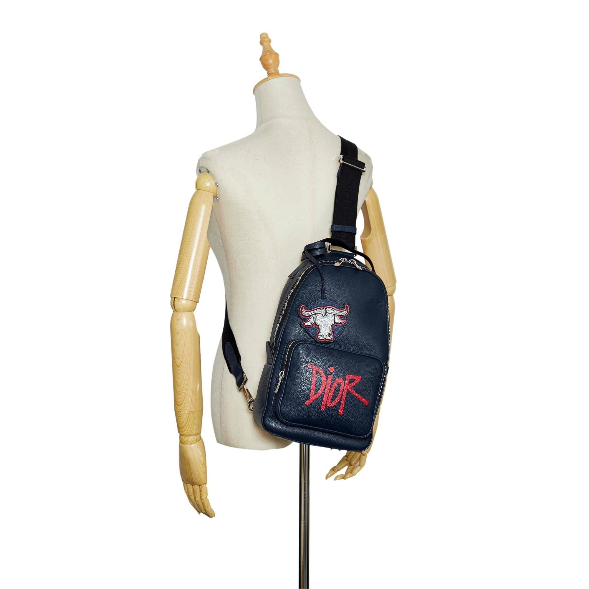 Dior Shawn Stussy Grained Calfskin Year of the Ox Sling Bag