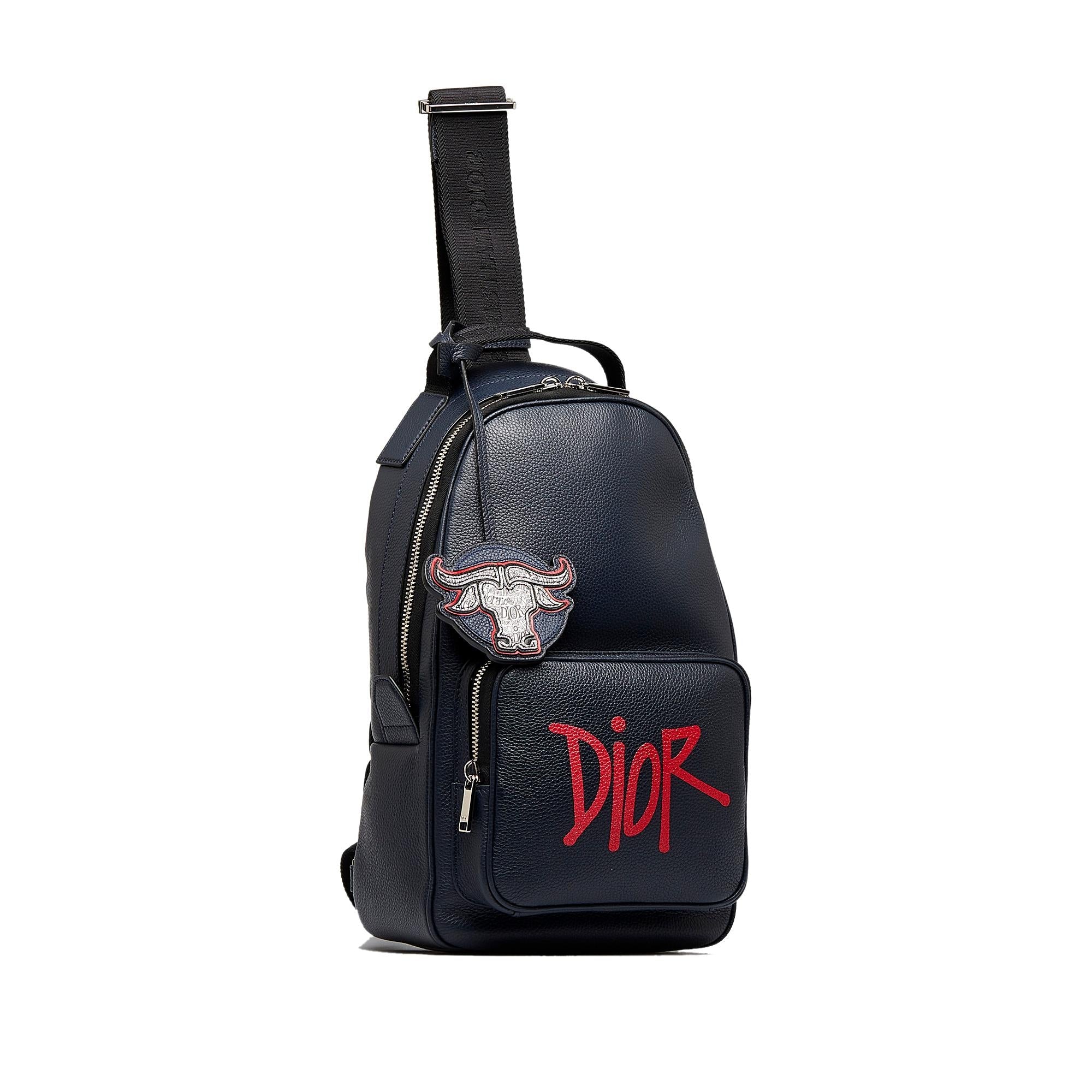 Dior Shawn Stussy Grained Calfskin Year of the Ox Sling Bag