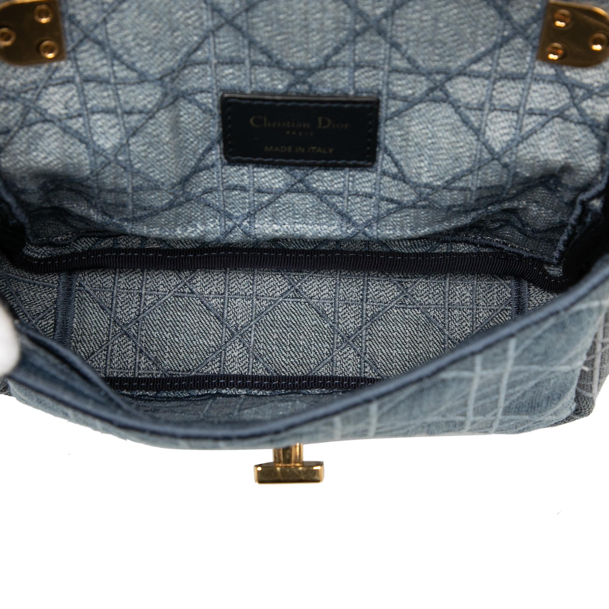 Dior Small Embroidered Denim Cannage Caro Bag