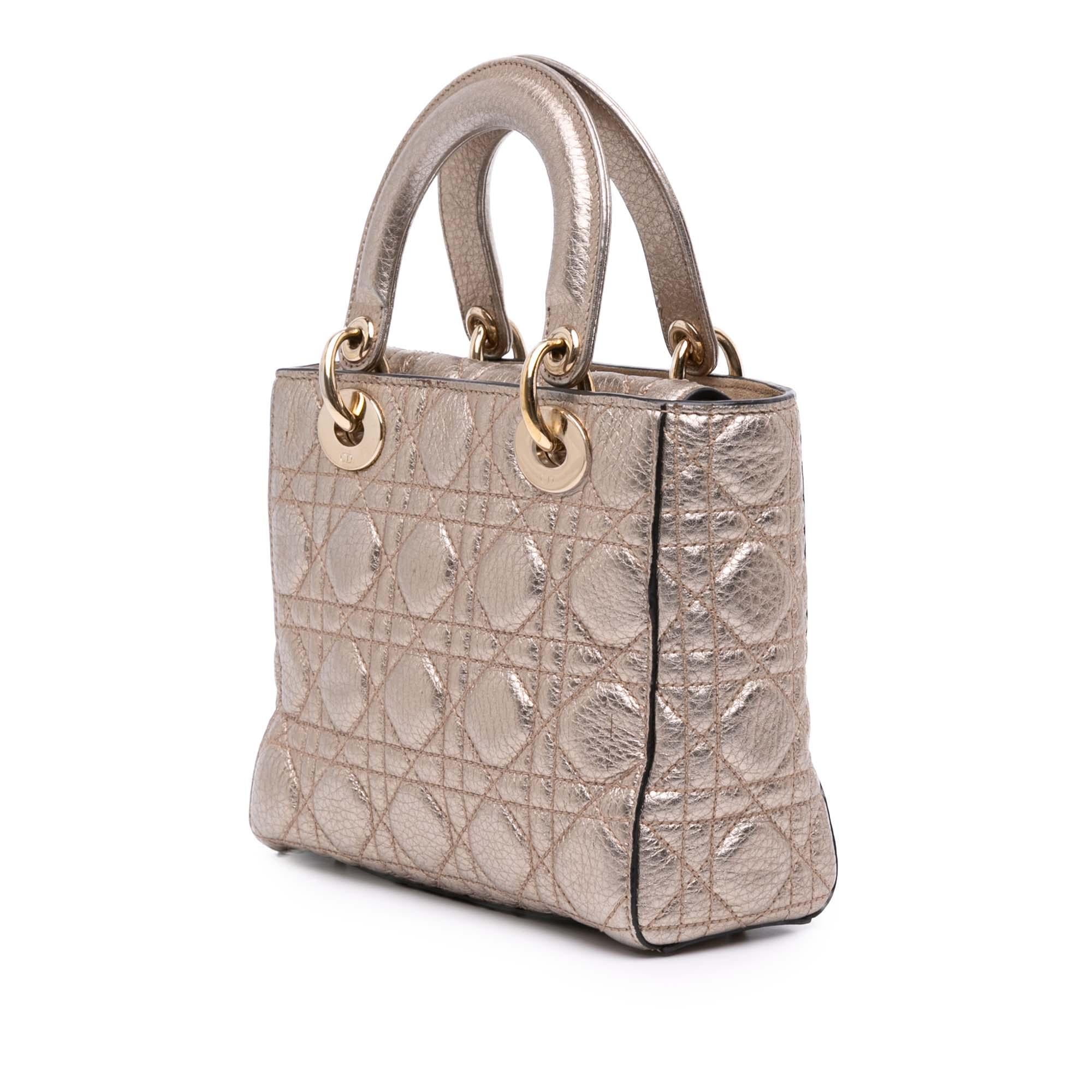 Dior Small Metallic Grained Calfskin Cannage Supple Lady Dior