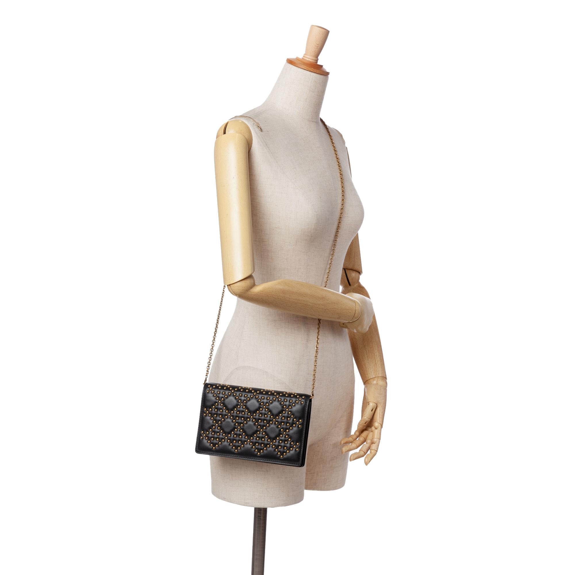 Dior Studded Calfskin Cannage Lady Dior Wallet on Chain