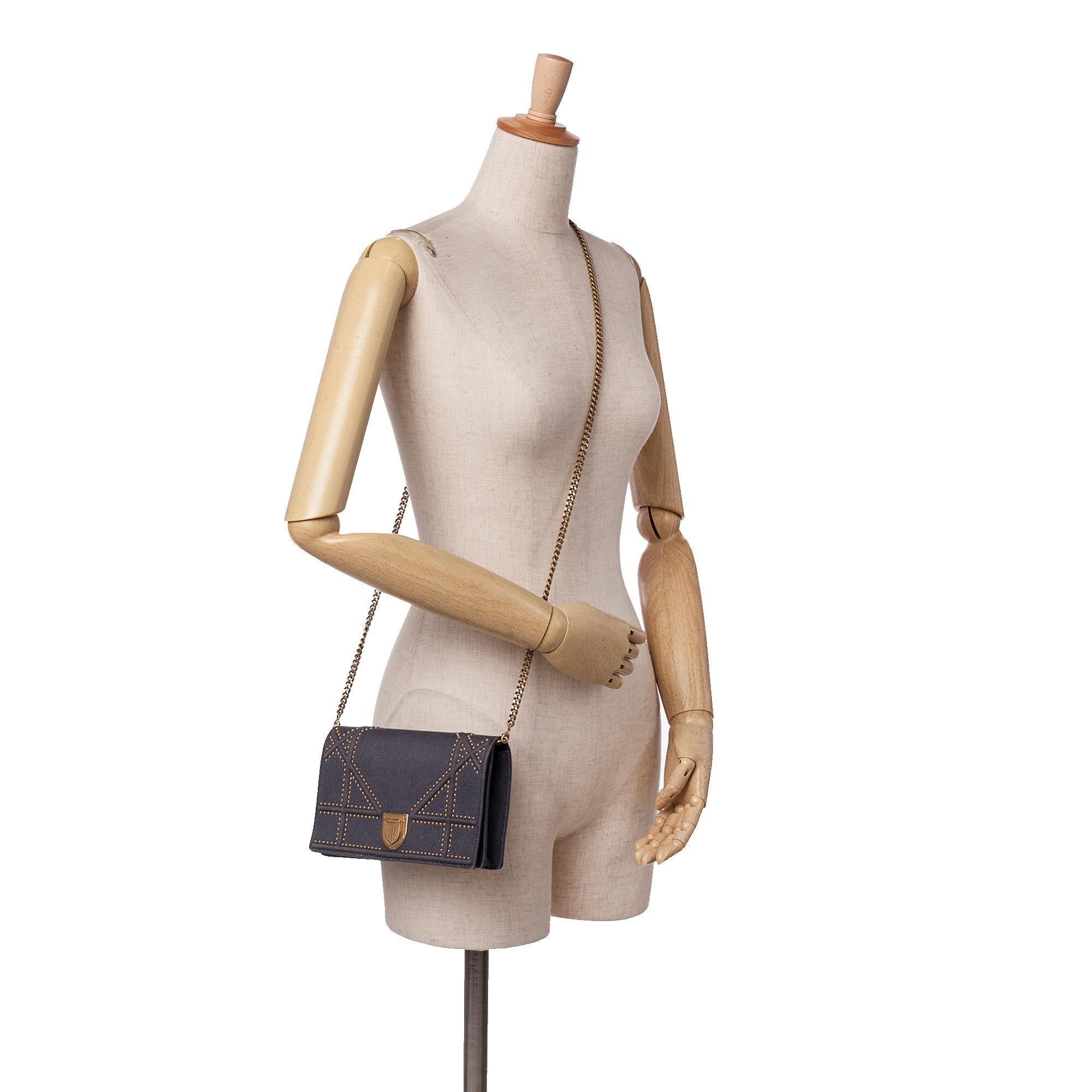 Dior Studded Denim Diorama Wallet on Chain