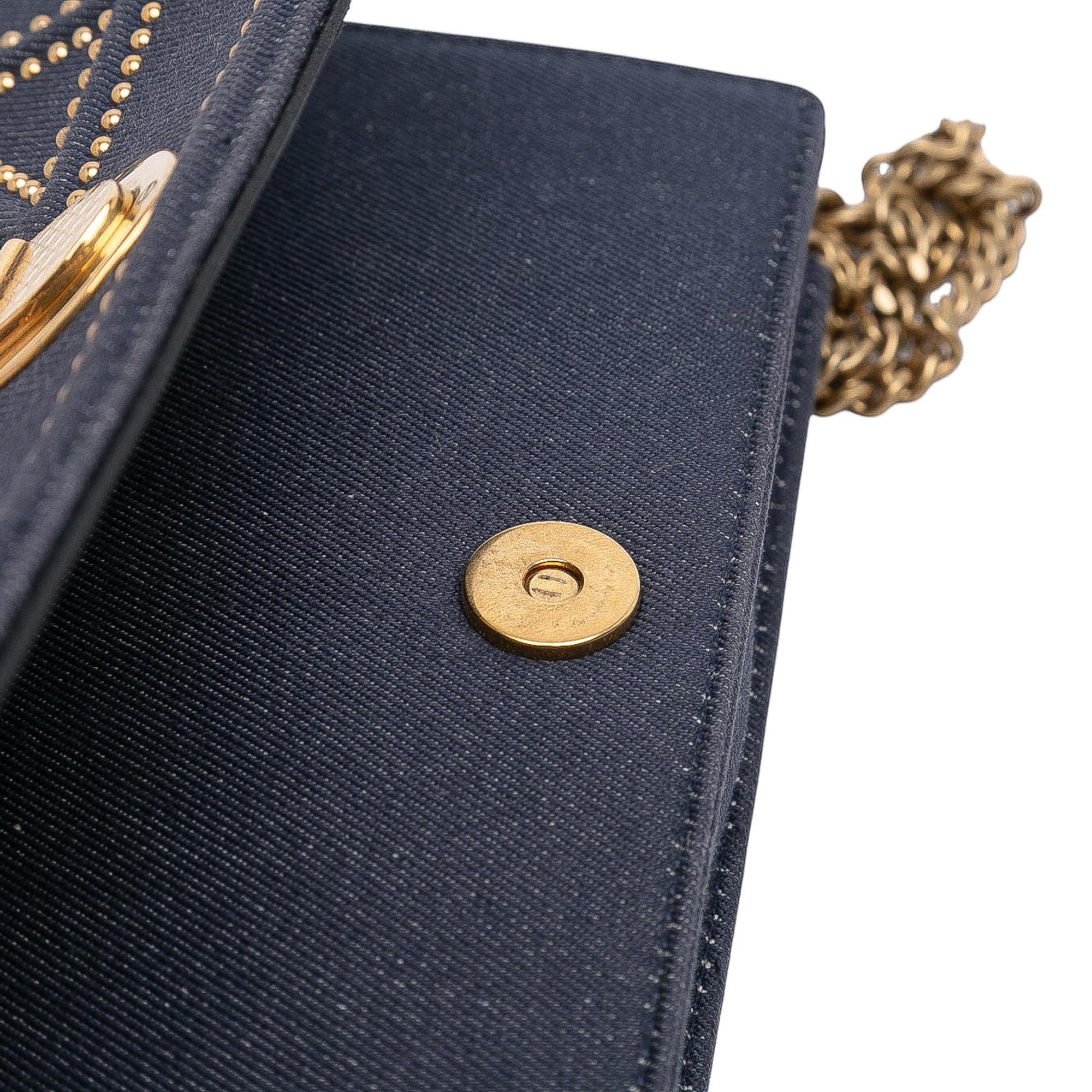 Dior Studded Denim Diorama Wallet on Chain