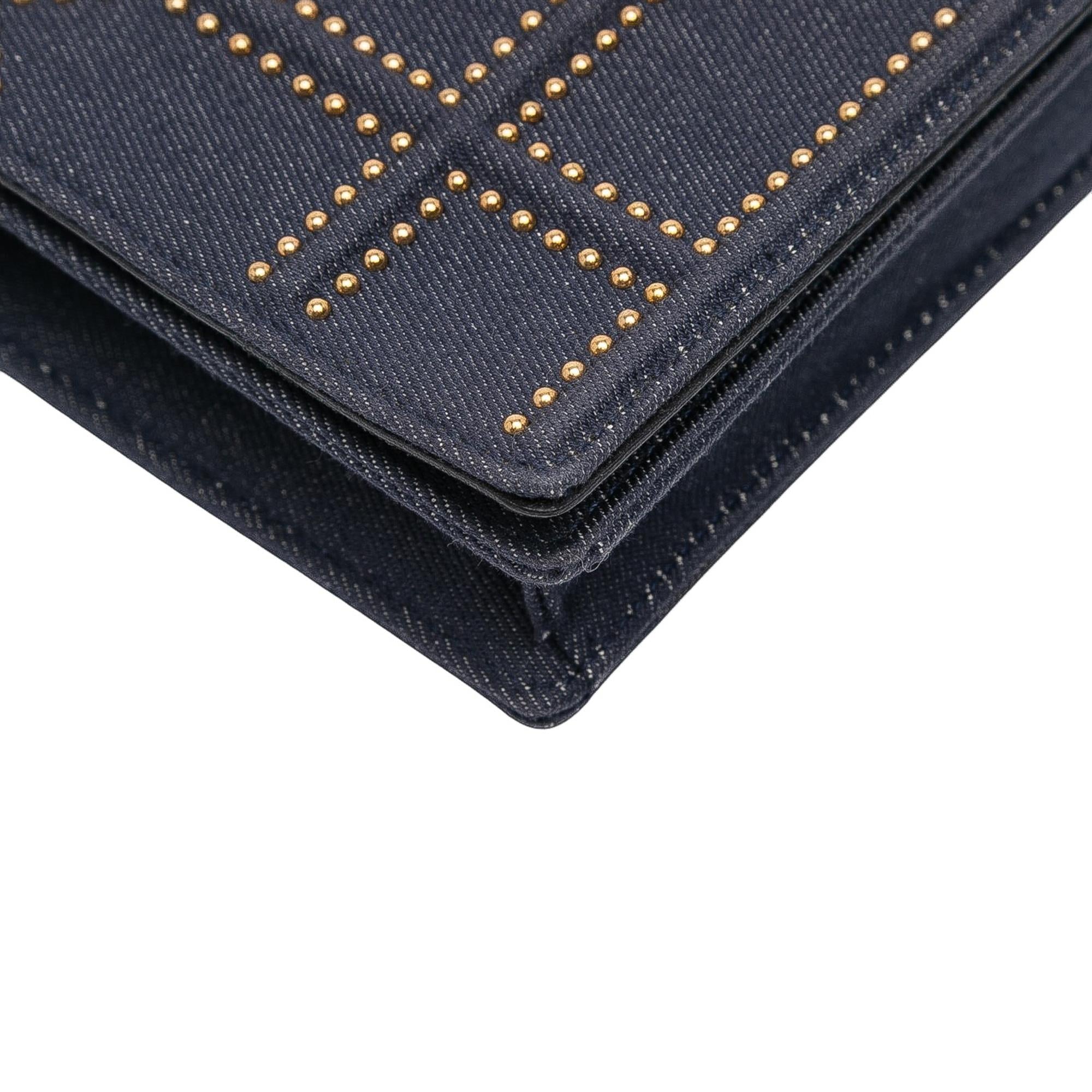 Dior Studded Denim Diorama Wallet on Chain